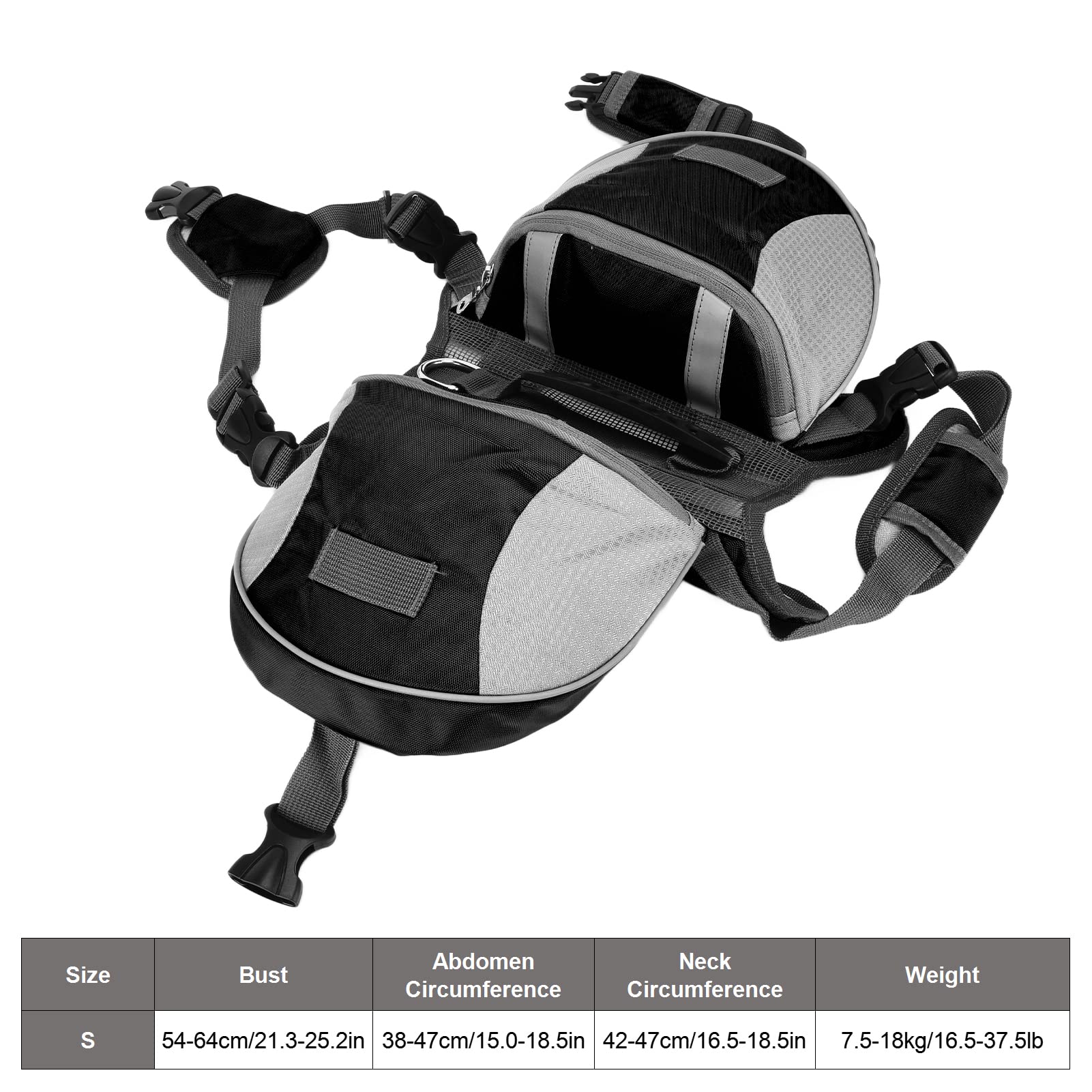 Sac à Dos de Randonnée pour Chien, Sac de Selle pour Chien, Sac à Dos Réglable avec Poches Latérales et Bandes Réfléchissantes pour Chiens de Petite, Moyenne et Grande Taille,