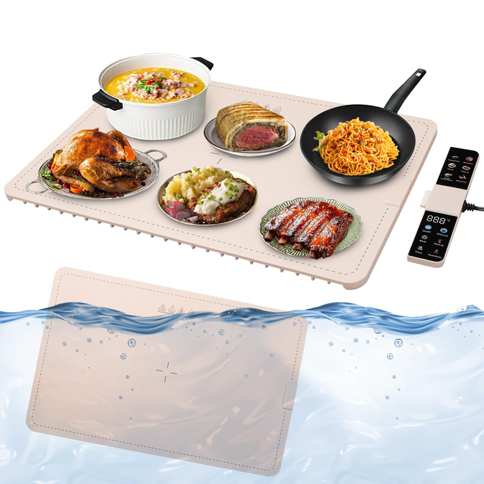 Food Warming Mat,Silicone Heating Mat for Food,with 7 Temperatures Setings,Foldable,Roll Up Electric Warming Tray for Parties, Gatherings,Buffet and Everyday Use