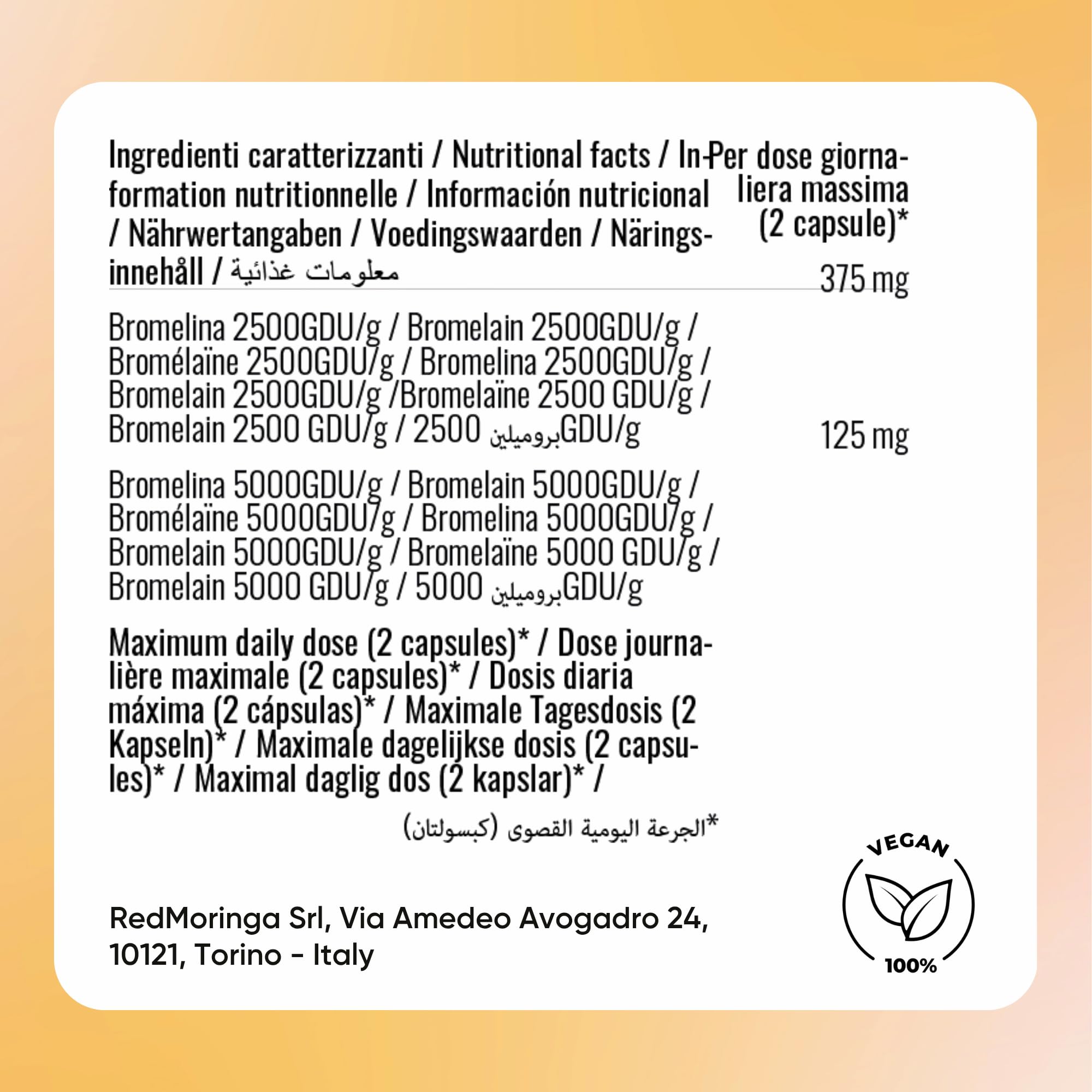 Oavita Bromelain 5000 GDU + 2500 GDU Hochdosiert | 360 Kapseln (6 Monate) | Ananas Enzym Magensaftresistente Kapseln | Vegan Tabletten | Made in Italy