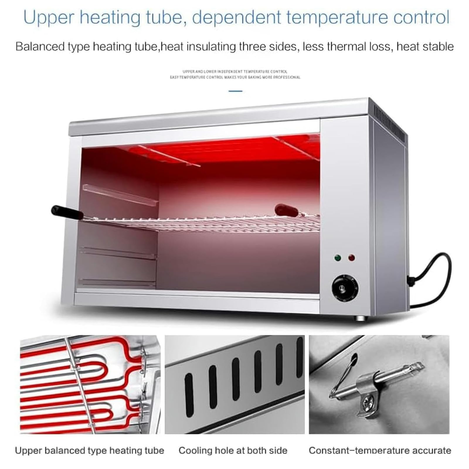 Horno De Salamandra Eléctrica, Horno De Pizza Eléctrica, Horno Eléctrico Controlado Termostáticamente, Aparato De Cocina De Cuadrícula Ajustable De 2200W, 360 ° Incluso Calentamiento