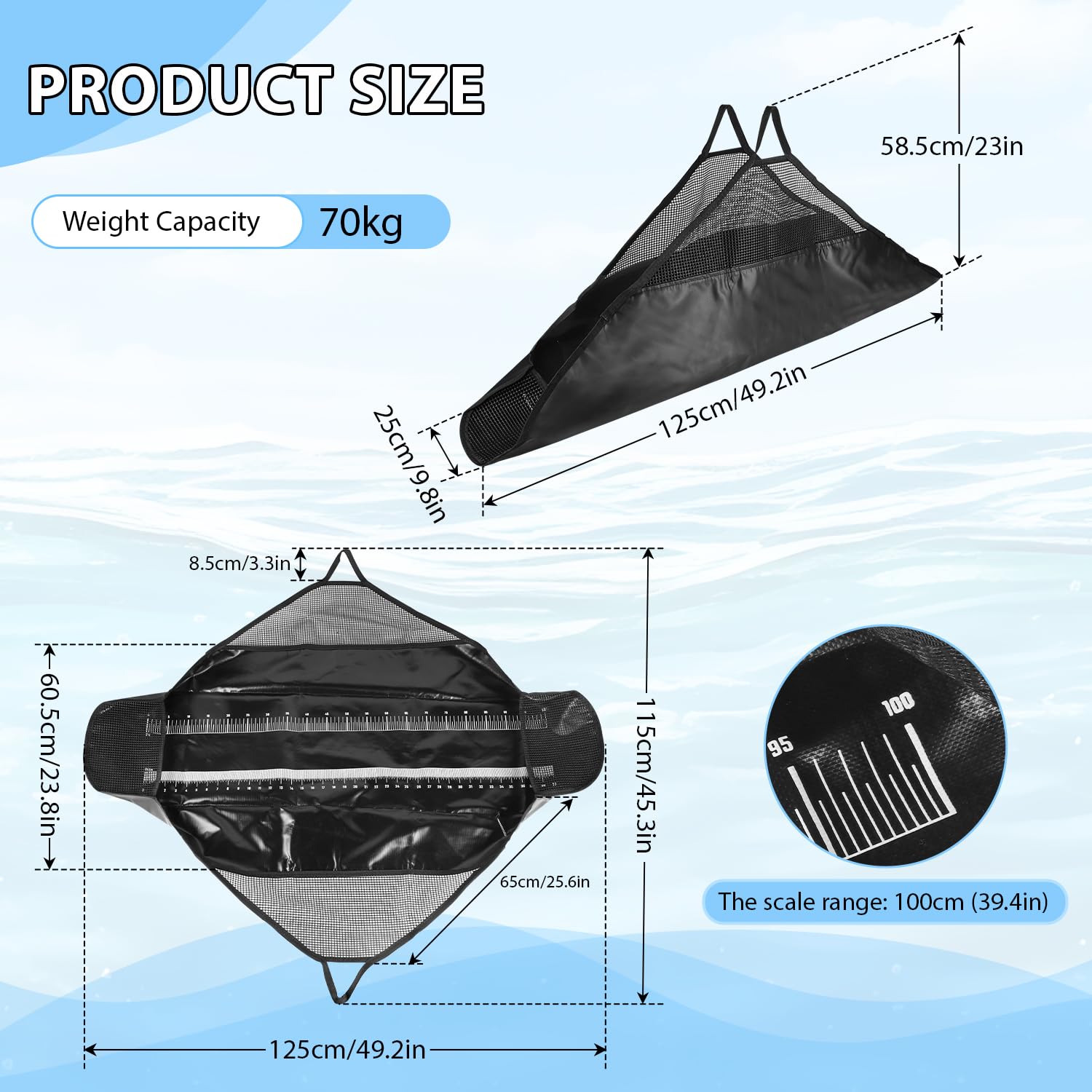 Tappetino da Sgancio con Metro 120x 65cm Tappetino da Pesca Pieghevole PVC Borsa Impermeabile per Pesare,Pesci Tappetino Atterraggio con Maniglie per Persici Grossi,Carpe,Pesci Gatto,Predatori