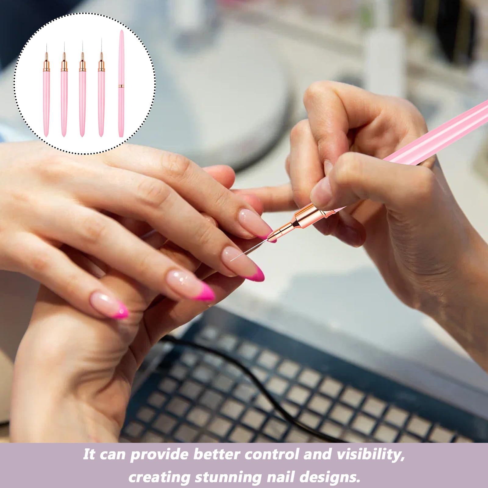 5PCS Liner Brushes Set Nail Art Liner Brushes Fingernails Drawing Tool for Thin Details Long Lines Gel Polish Painting & Nail Design Fine Drawing for Nail Art Provides Smooth and Professional Results - Image 4