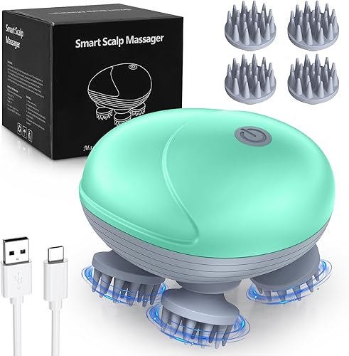 AMIR Masajeador eléctrico de mano para el cuero cabelludo, masajeador de cabeza portátil con amasado 96 nodos de masaje, masajeador de cabeza para