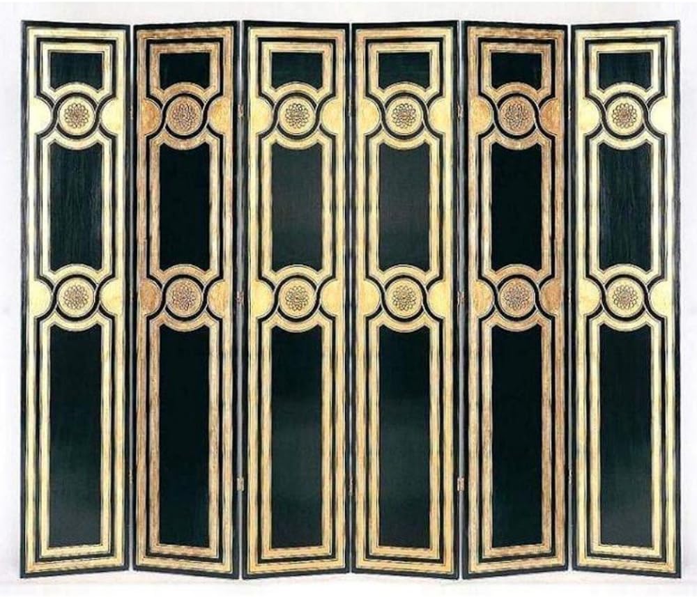 Classic Medallion 6 Panel Room Divider in Distressed Black/Gold