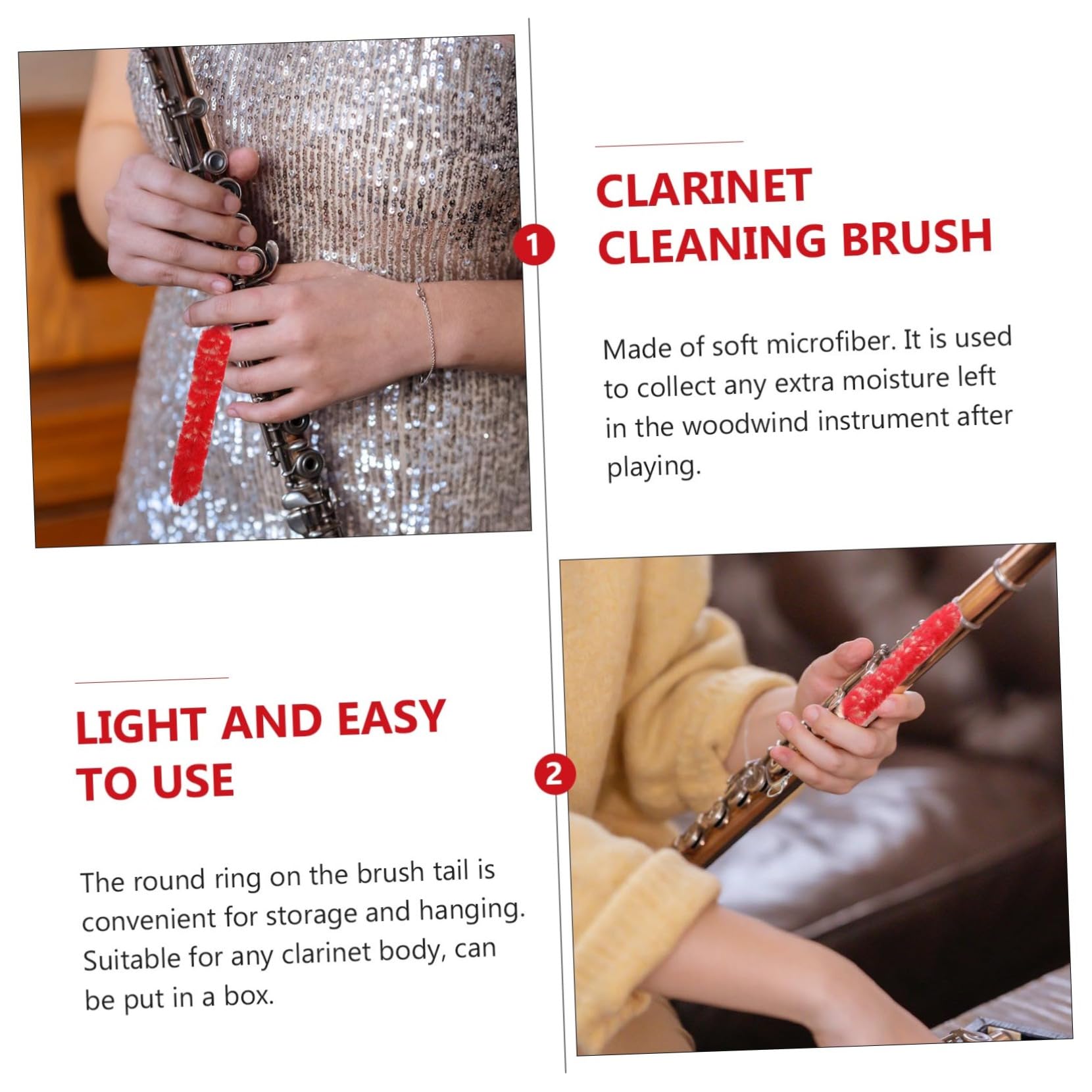 Garneck Brush Cleaner 4 Pieces Practical Woodwind Instrument Cleaning Brush Portable Random Color