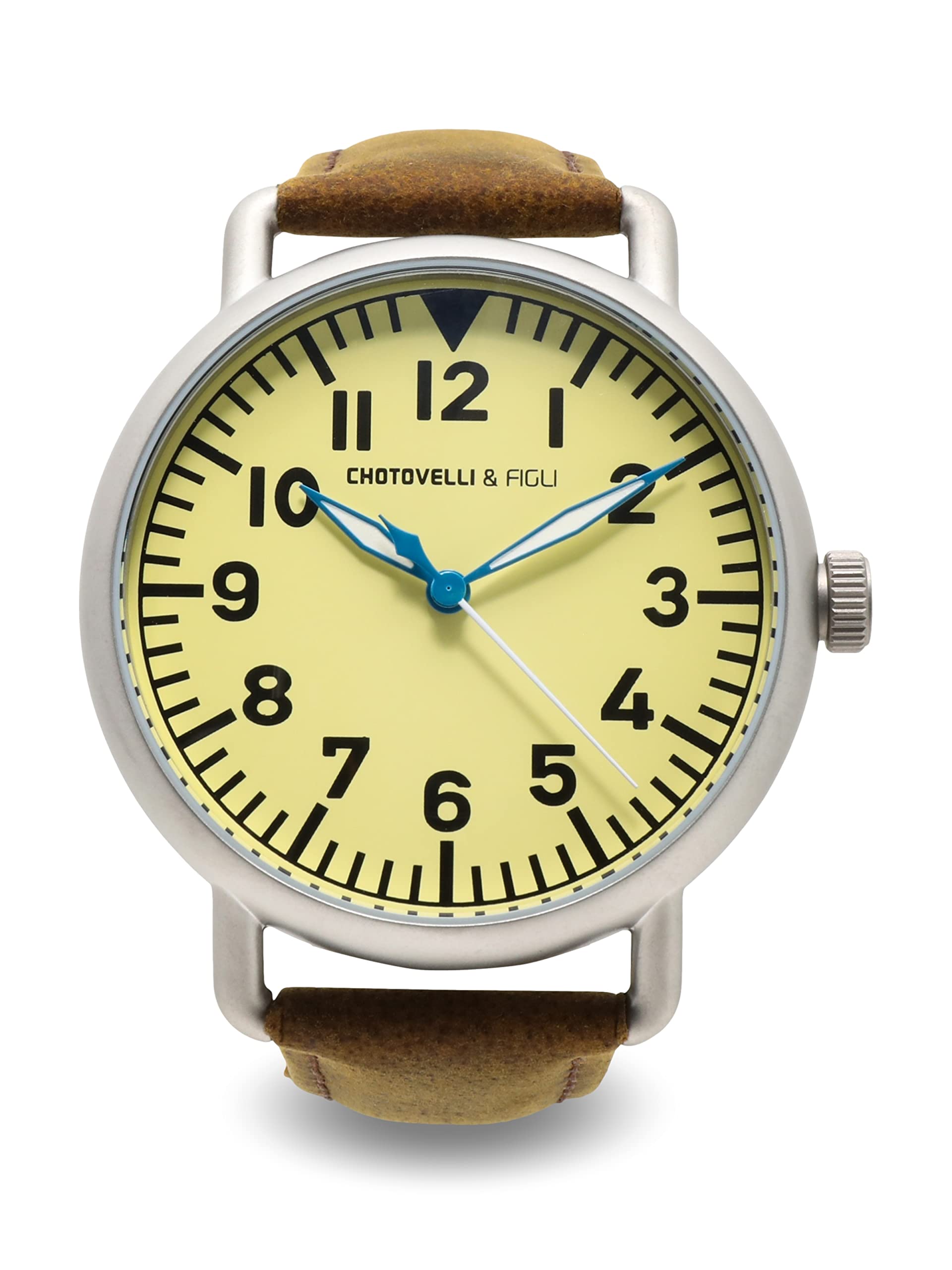 chotovelli Reloj Flieger Pilot para hombre, esfera B-uhr beige, cristal abovedado, correa de cuero vintage (Tipo.5), Verde, Retro