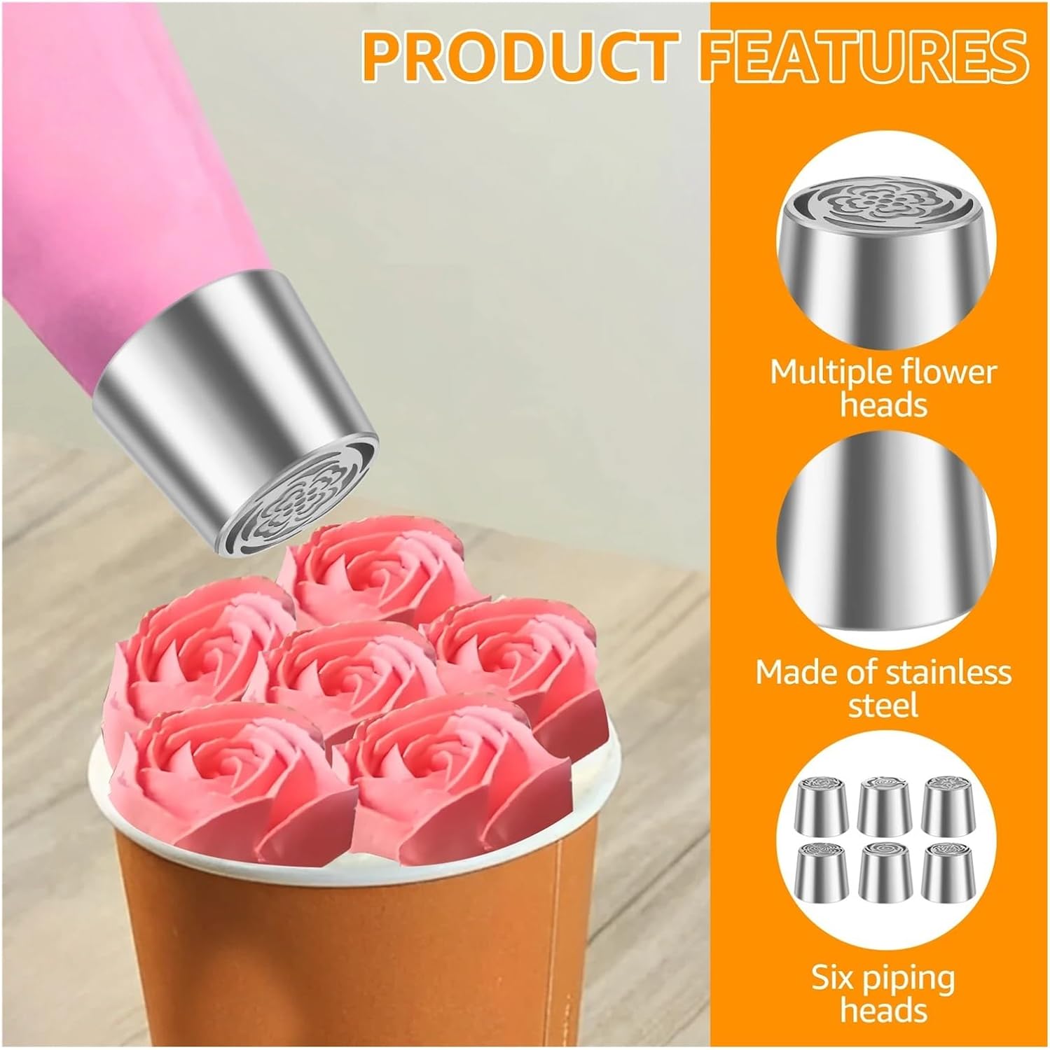 6 Pcs Stainless Steel Piping Nozzle Reusable Flower Tip
