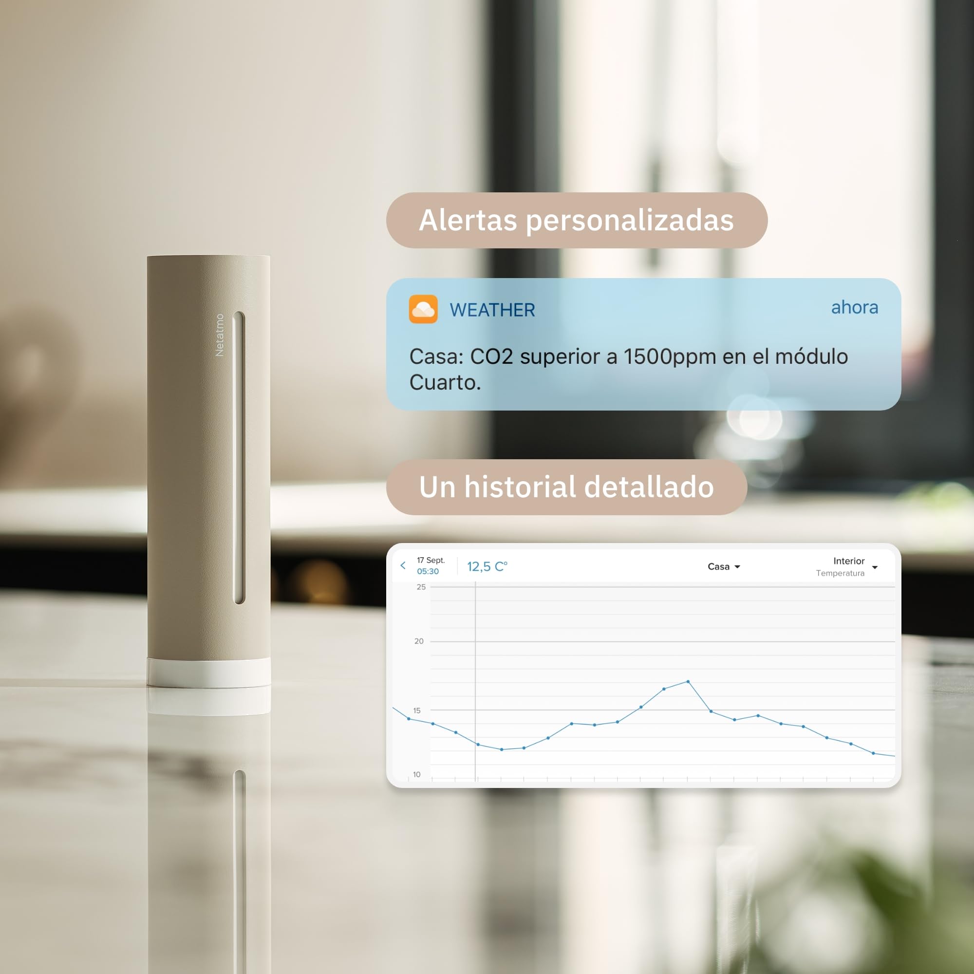 Netatmo Estación Meteorológica ORIGINAL 2ª gen | Interior y Exterior | Temperatura, Humedad, Calidad aire, UV, Pólenes, Previsiones | Compatible Apple, Alexa, Google - Arena - NWS-S-EC