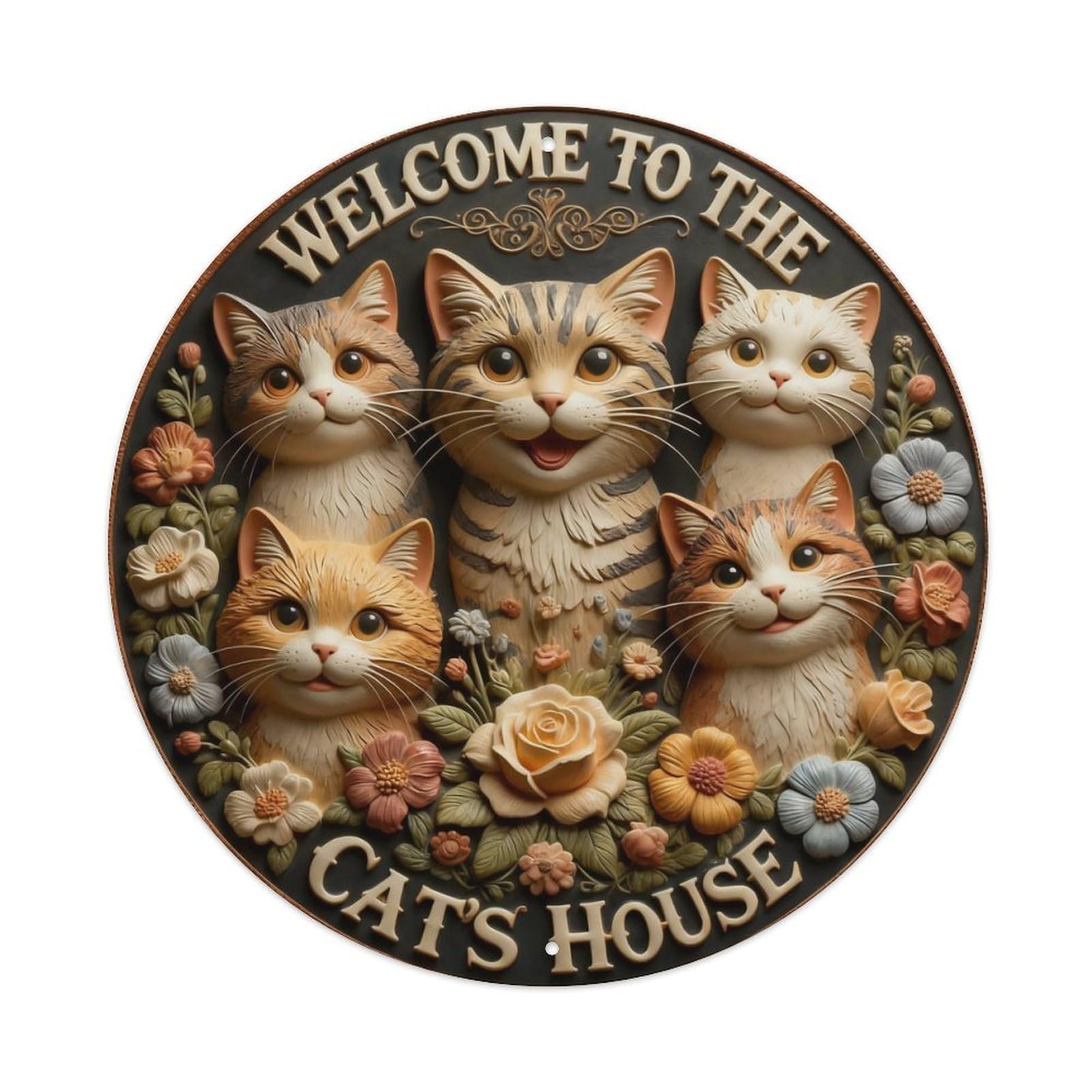 Zlatcbu Vintage Welcome To The Cat's House Sign Metal Tin Sign Retro Wall Art Poster, Decor For Home Living Room Bar Cafe Garage, 8X8 Inch