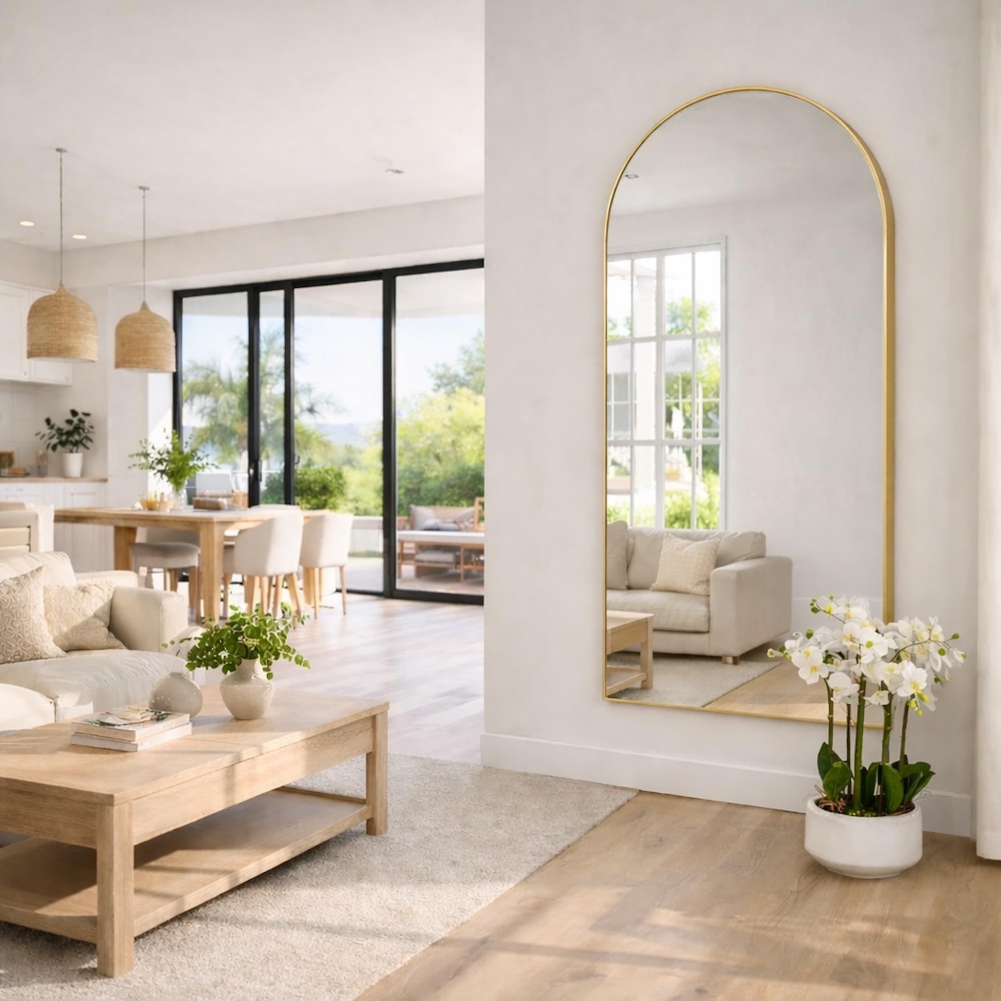 Jobu Akiko - Gold | Gold – 180X90cm Arched Wall Mirror – Tall Full Length Mirror For Bedrooms, Hallways & Modern Interiors | Akiko