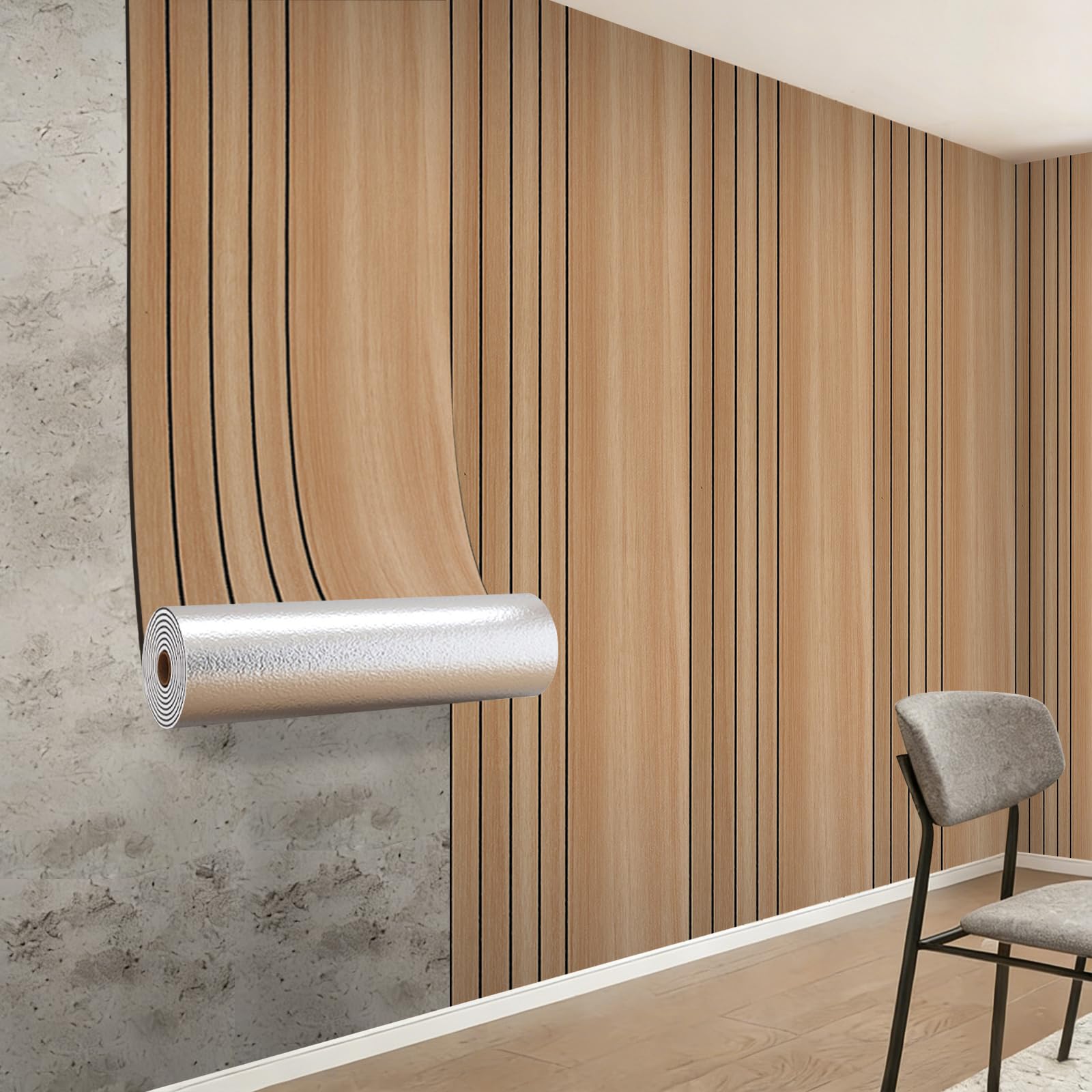 Snewvie Peel and Stick Wall Panels Self Adhesive Wallpaper 3mm Thicken Feature Natural Wood Wall Slat Panelling Stick on Wall Panels Bedroom Hallway Living Room,Brown#1 40cm*3m (1Roll=13 sq.ft)