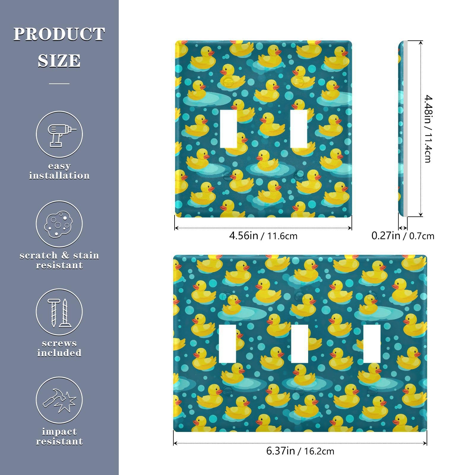 Light Switch Cover Cute Yellow Duck Wall Plates for Electrical Outlets 3 Gang 202b3316