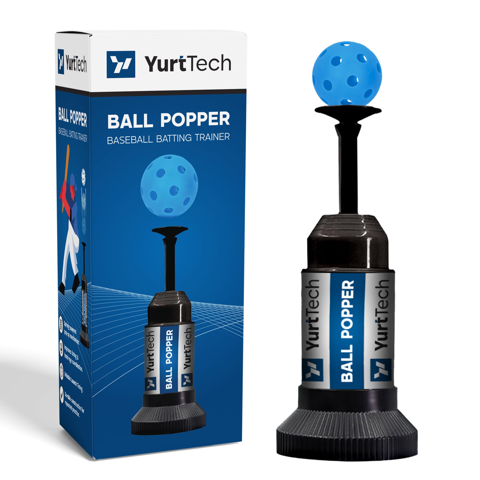 Photo 1 of YurtTech Baseball Tee Ball Popper – Pop Up Baseball Training Equipment Timing & Hitting Skill Development, Batting Machine for Practicing Hitting Without a Pitcher (1 Popper Ball Included)