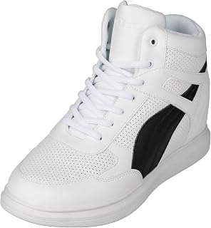 CALTO Men's Invisible Height Increasing Elevator Shoes - White/Black Leather Lace-up High-top Fashion Sneakers - 3.8 Inches Taller - H71903 - Size 13 D(M) US