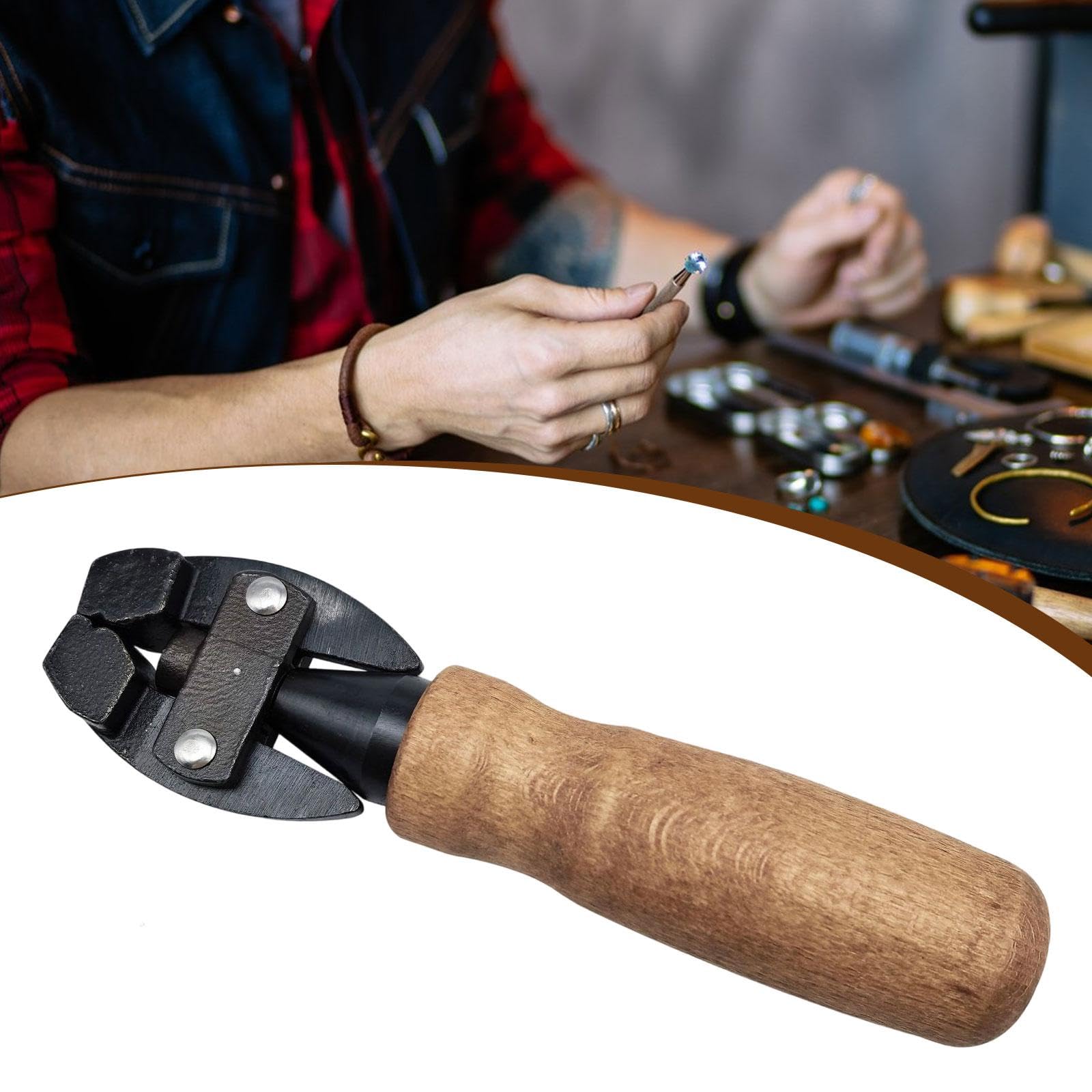 F Fityle Étau à Main Réglable avec Manche En Bois et Acier à Haute Teneur En Carbone pour épingles et Tiges de Boucles D'oreilles
