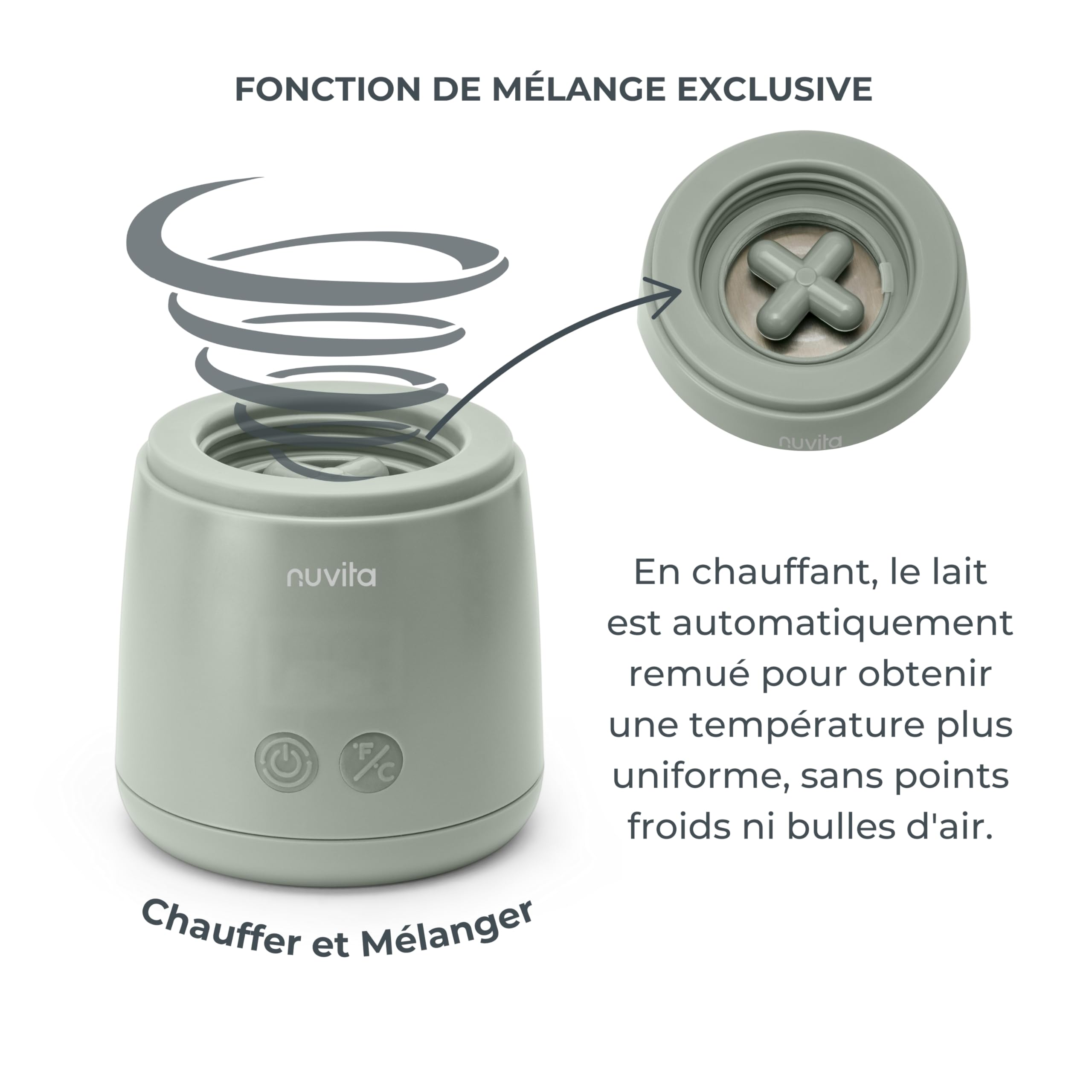 Nuvita 1163 Warm’n’Mix Chauffe-biberon Portable à batterie avec Fonction de Chauffage et de Mélange – Chauffage Rapide en 3 Minutes, 4 Réglages de Température, Compatibilité Universelle avec 6 Adaptat