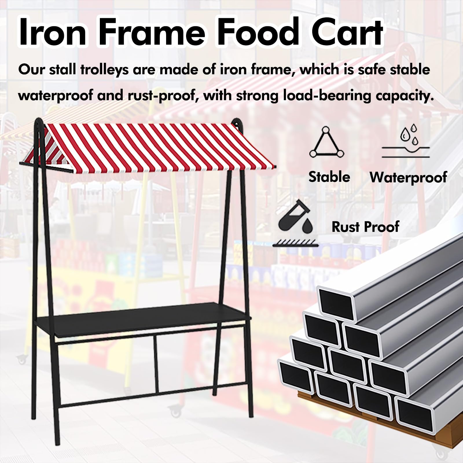 Generico Carrello per bancarelle Portatile per Vendite all'aperto, Food Truck, bancarella di Hot Dog/Gelato/Fiori, Stand espositivo per mercati agricoli, Attrezzatura per venditori del Mercato nottur