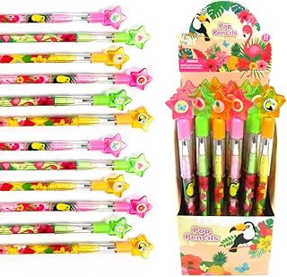 TINYMILLS 24 Pcs Flamingo Tropical Luau Multi Point Stackable Pencil with Eraser for Flamingo Luau Birthday Party Favor Prize Carnival Goodie Bag Stuffers Classroom Rewards