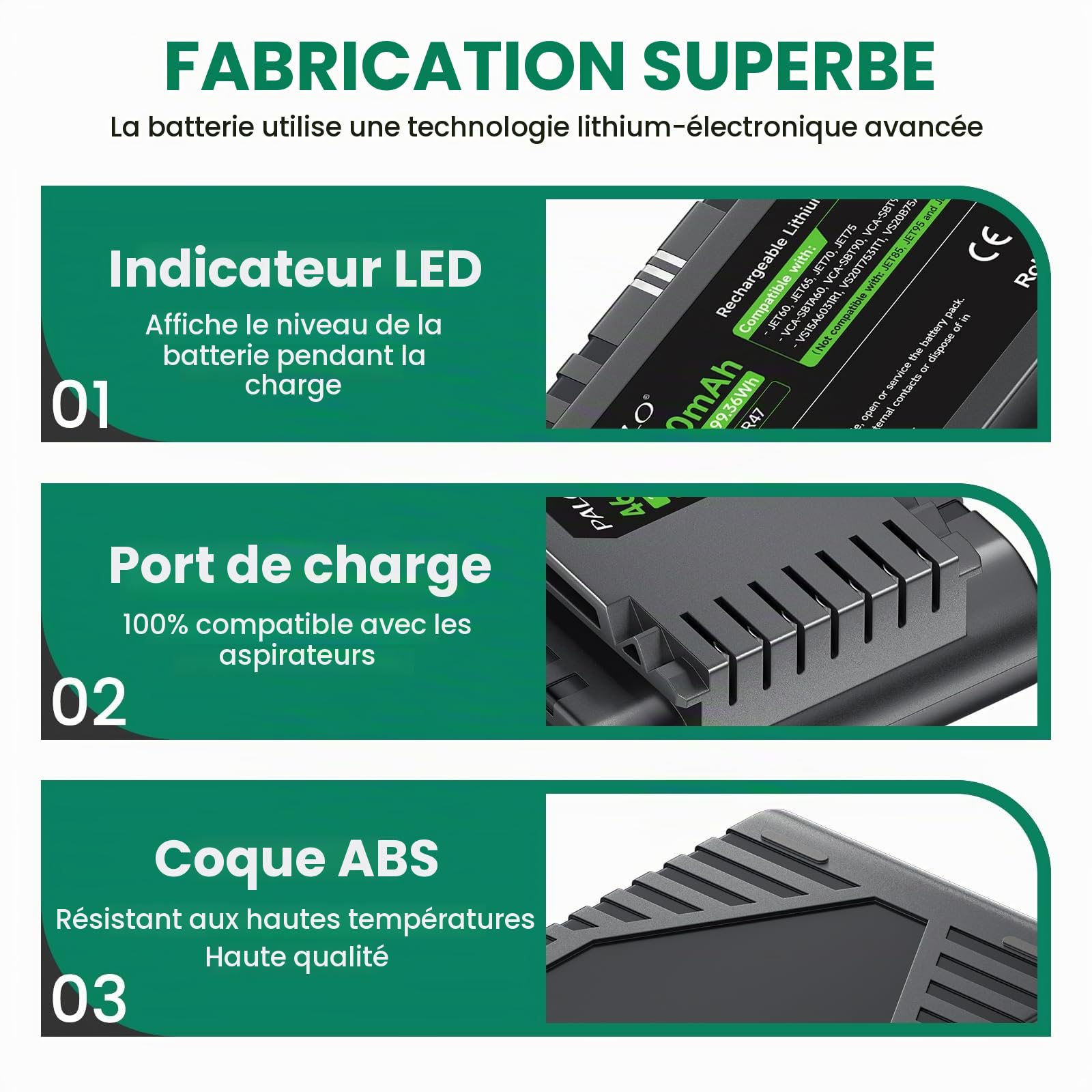 Batterie Remplacement 4600mAh 21,6V pour Samsung JET60 JET65 JET70 JET75 JET90 Serie, VS15A60 VS15T70 VS20T75 VS20B75 VS20R90 Akku (Not for JET85 / JET95)