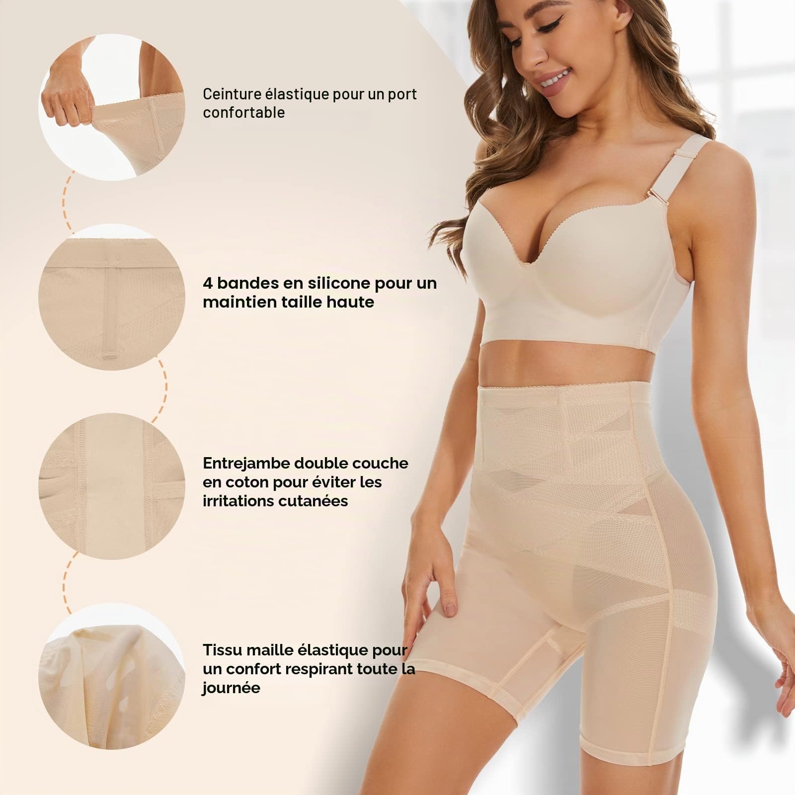 SIMIYA Femme Culotte Gainante Taille Haute Invisible sous Vetement Ventre Plat Contrôle Sculptante Gainante Anti Frottement Cuisse Minceur Shapewear