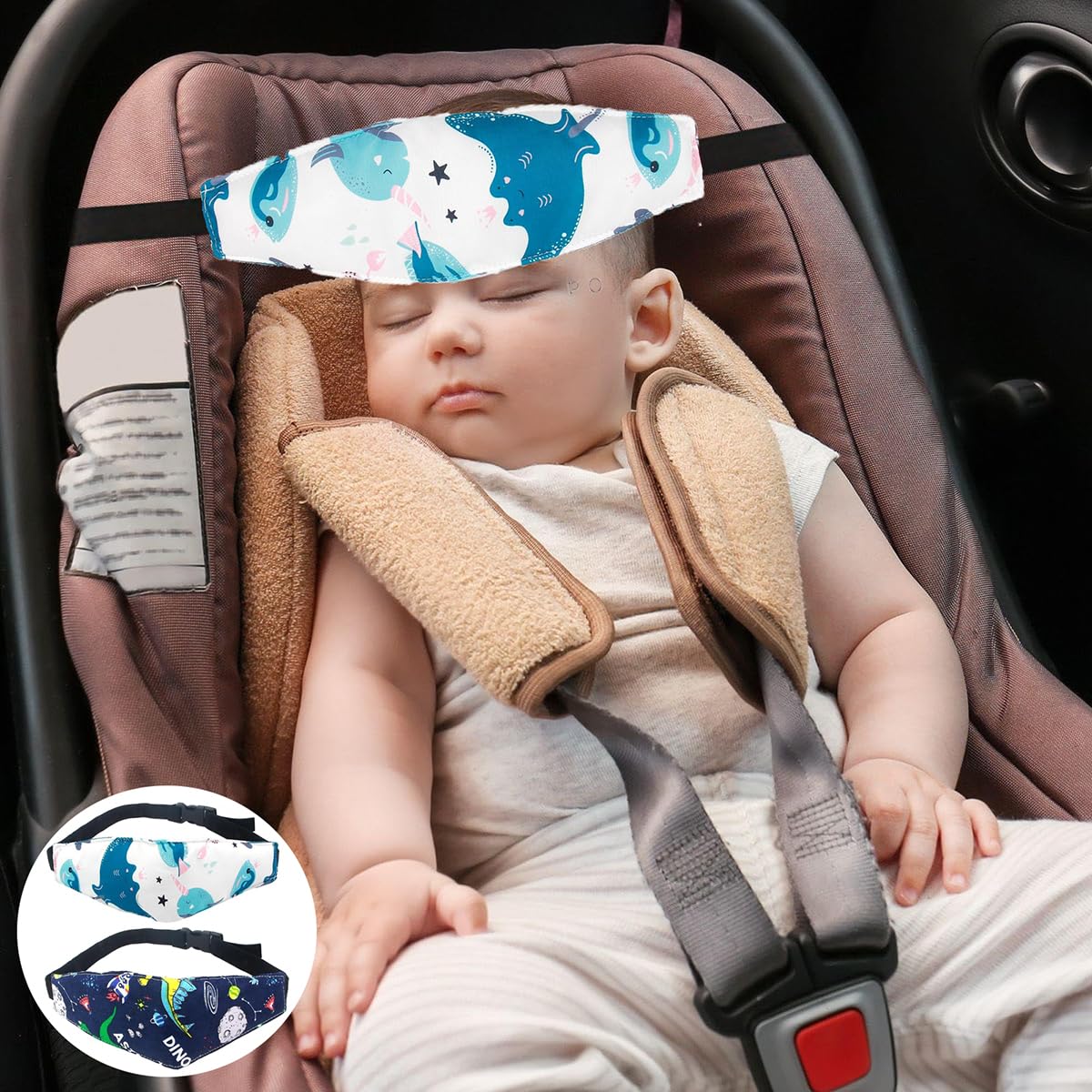 Reposacabezas Coche 2 Unidades para Niños,Sujeta Cabezas Ajustable con Sistema Antivuelco,Soporte Bebé en el Auto,Cinta Seguridad Dormir Viajes,Accesorio Universal con Protección de Cuello y Hombros — view 7