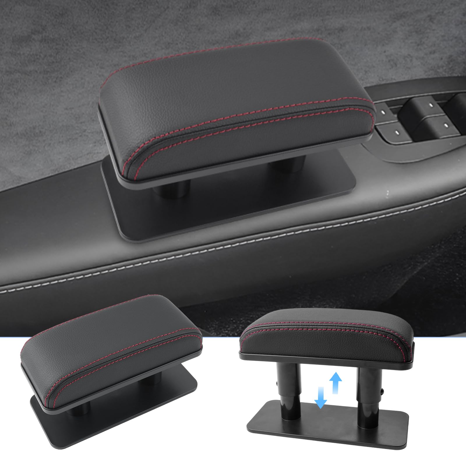 BIXUAN Bracciolo universale per portiera, in pelle PU, per auto, bracciolo sinistro, con scatola di immagazzinaggio, cuscino per braccioli, per auto, linea rossa