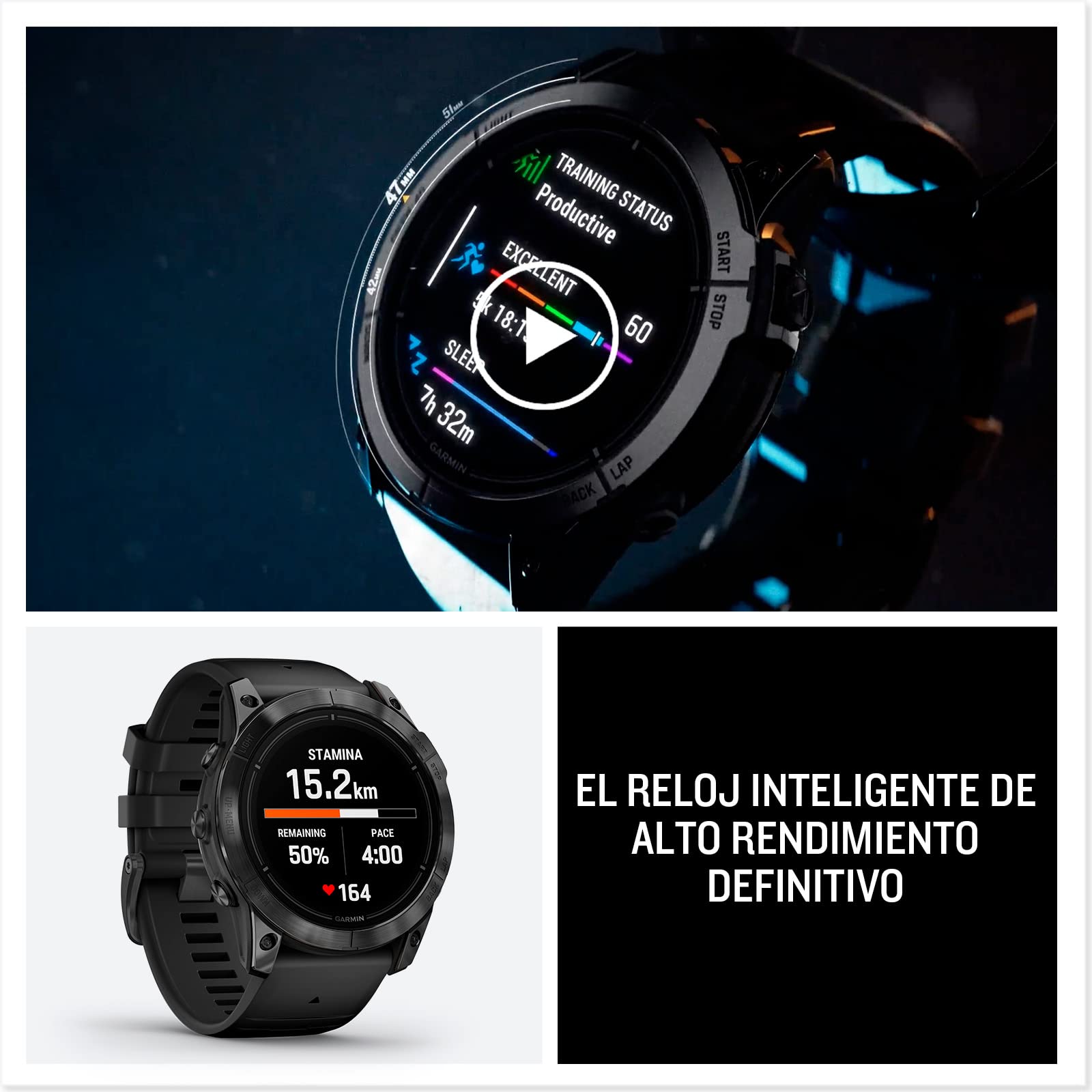 Garmin Epix (Gen 2) Pro 51mm - Reloj de Alto Rendimiento GPS Multideporte con Pantalla táctil AMOLED, Linterna LED, Frecuencia cardíaca, Mapas y hasta 31 días de autonomía, Negro