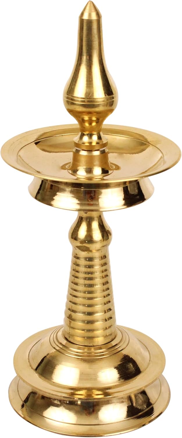 Traditional Brass Kerala Kuthu villaku Diya for Puja | Pooja Aarti | Arti Deepak Deepam Oil Lamp for Home Temple Puja Articles Decor Gifts- Kerala Villakku (10 inch, 2)