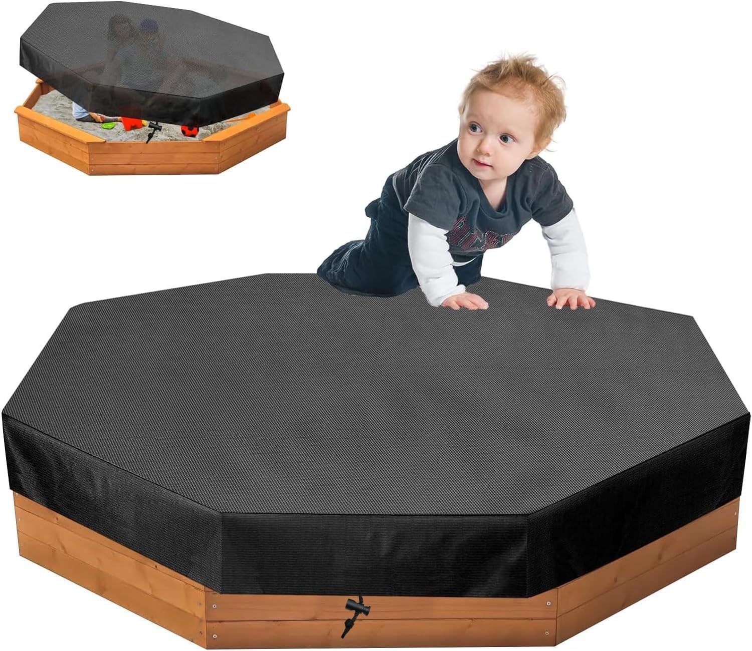 Octagon Sandbox Cover, 420D Oxford Outdoor Garden Octagon Sand Box Cover, Cloth Waterproof, Windproof and Dustproof Protect Sand Box Covers for Kids, (Black,84