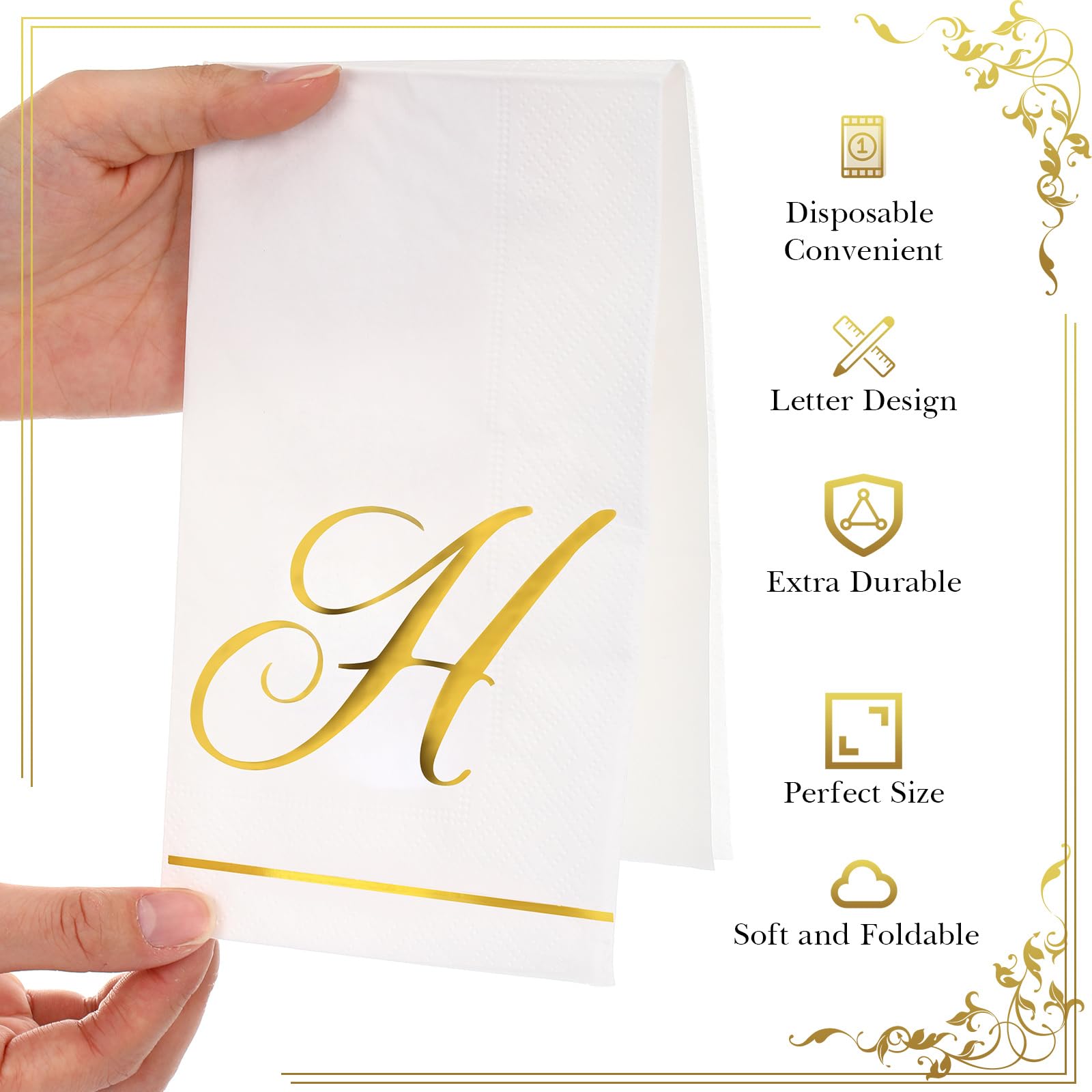 Pasimy 100 servilletas con inicial monograma, servilletas de papel con letras doradas, desechables, elegantes, para boda, despedida de soltera, vacaciones, fiesta de cumpleaños, decoración de vajilla