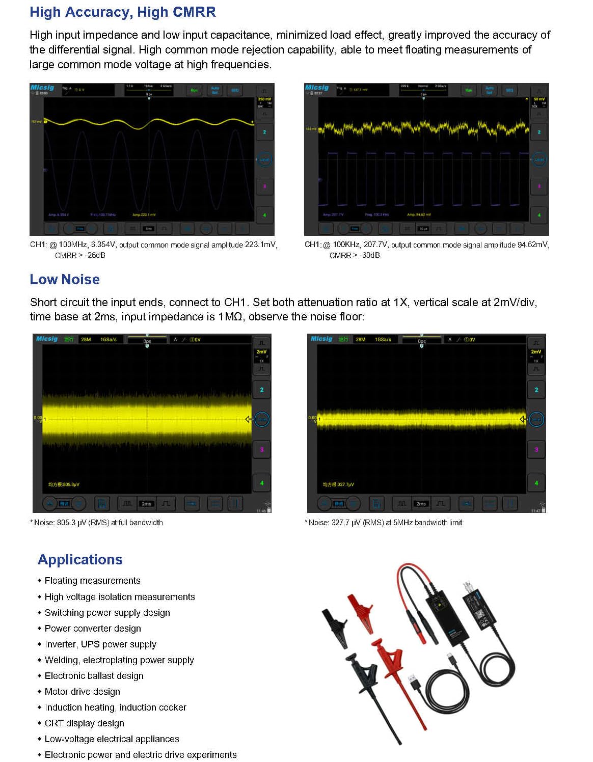Micsig High Voltage Differential Probe MDP/DP Series oscilloscopes Probe MDP1500(DP10013)/MDP700(DP10007)/MDP3000/DP7000(DP20003)/MDP701/MDP1501/MDP3001/MDP702/MDP1502/MDP3002-MDP700(Same as DP10007)
