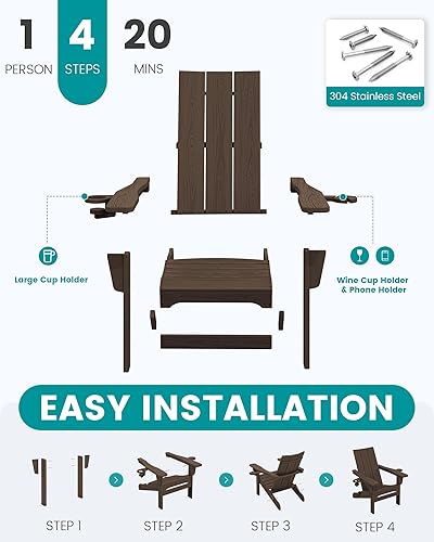 Miniatura 6 de SERWALL Juego de 2 sillas Adirondack modernas, silla Adirondack plegable con portavasos, sillas de HDPE para hoguera al aire libre para patio,