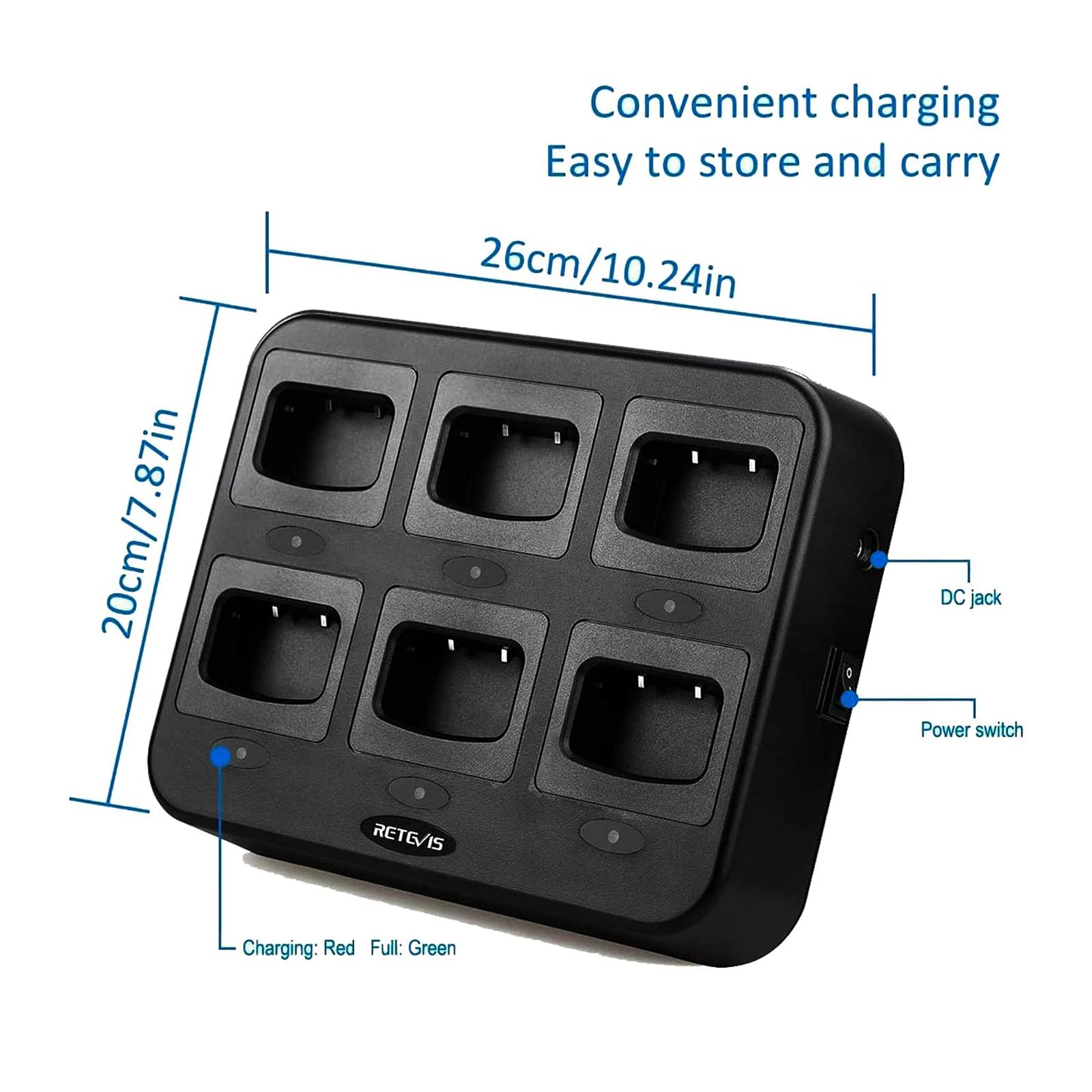 Retevis H777 Caricatore a Sei Vie per Walkie Talkie H777H H777D H777 Plus Baofeng 888S 88E PMR446