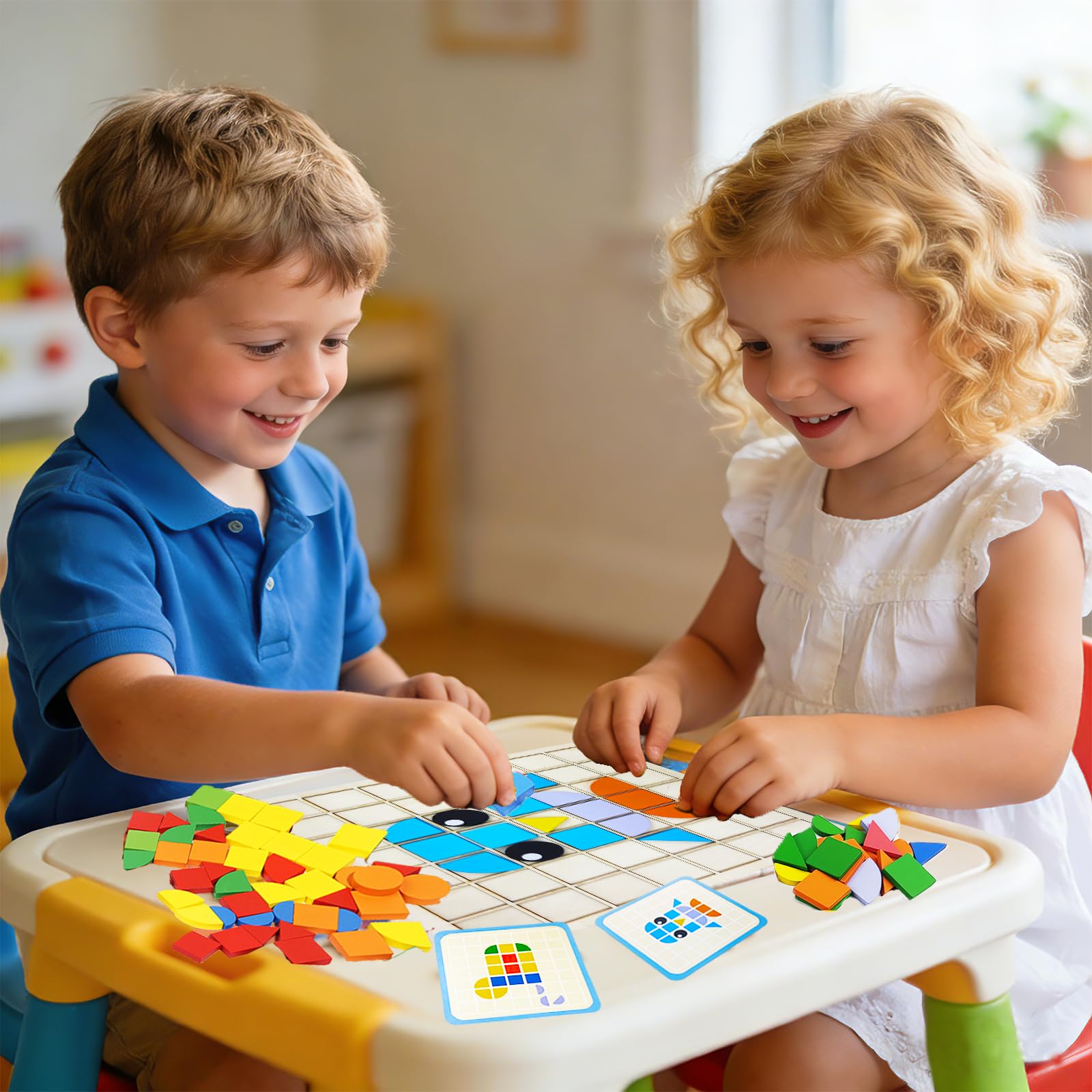 Guopai 140 Pezzi Tangram in Legno per Bambini, Puzzle a Mosaico Creativo con 20 Carte Modello, Giochi Montessori Educativi, Giocattolo Logico Regalo per Ragazzi e Ragazze dai 3 Anni - 3