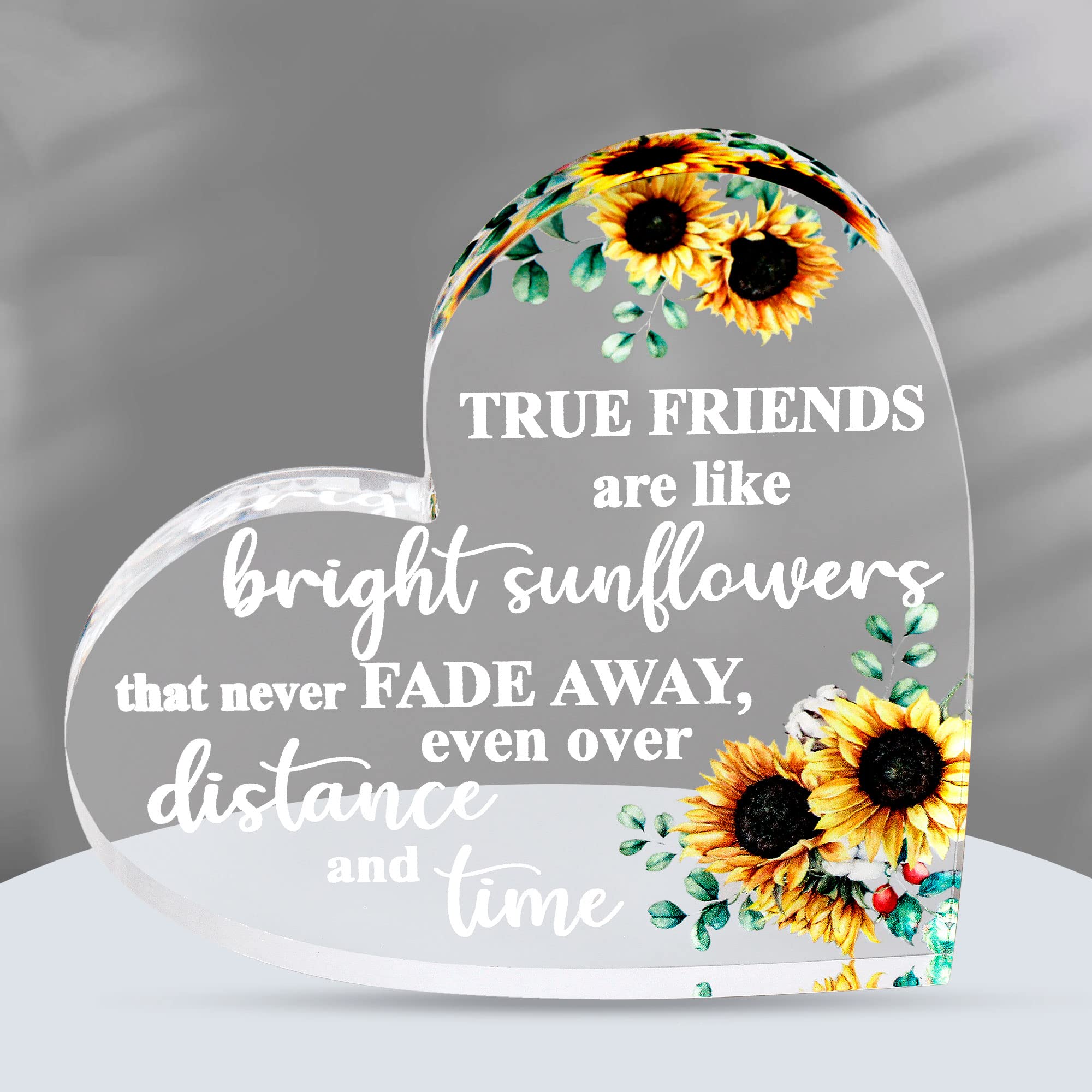 Velenti Women's True Friends Friendship Gifts - Acrylic Heart Friendship Gift For Her - Inspirational Gifts For - Long Distance Relationship Gifts, Bestie Gifts (Sunflower Style)