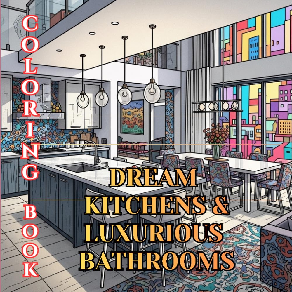 Dream Kitchens & Luxurious Bathrooms Coloring Book for Adults: Designer Kitchens, Marble Bathrooms, Spa Interiors & Elegant Home Spaces to Color (Designer Interiors Coloring Series)