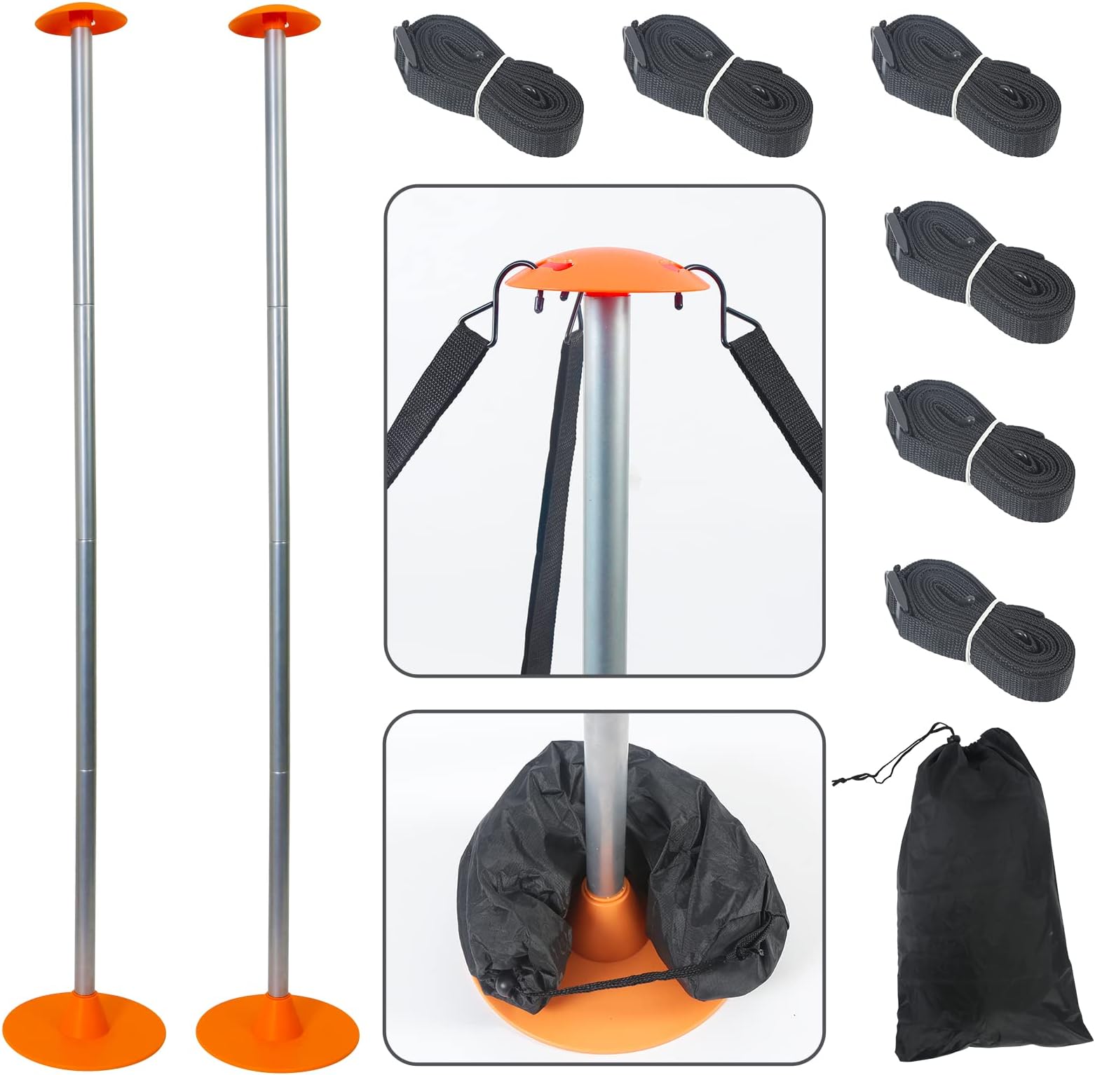 Tuszom Boat Cover Support Pole 2 Pack with Straps Storage Bag, Sandbag
