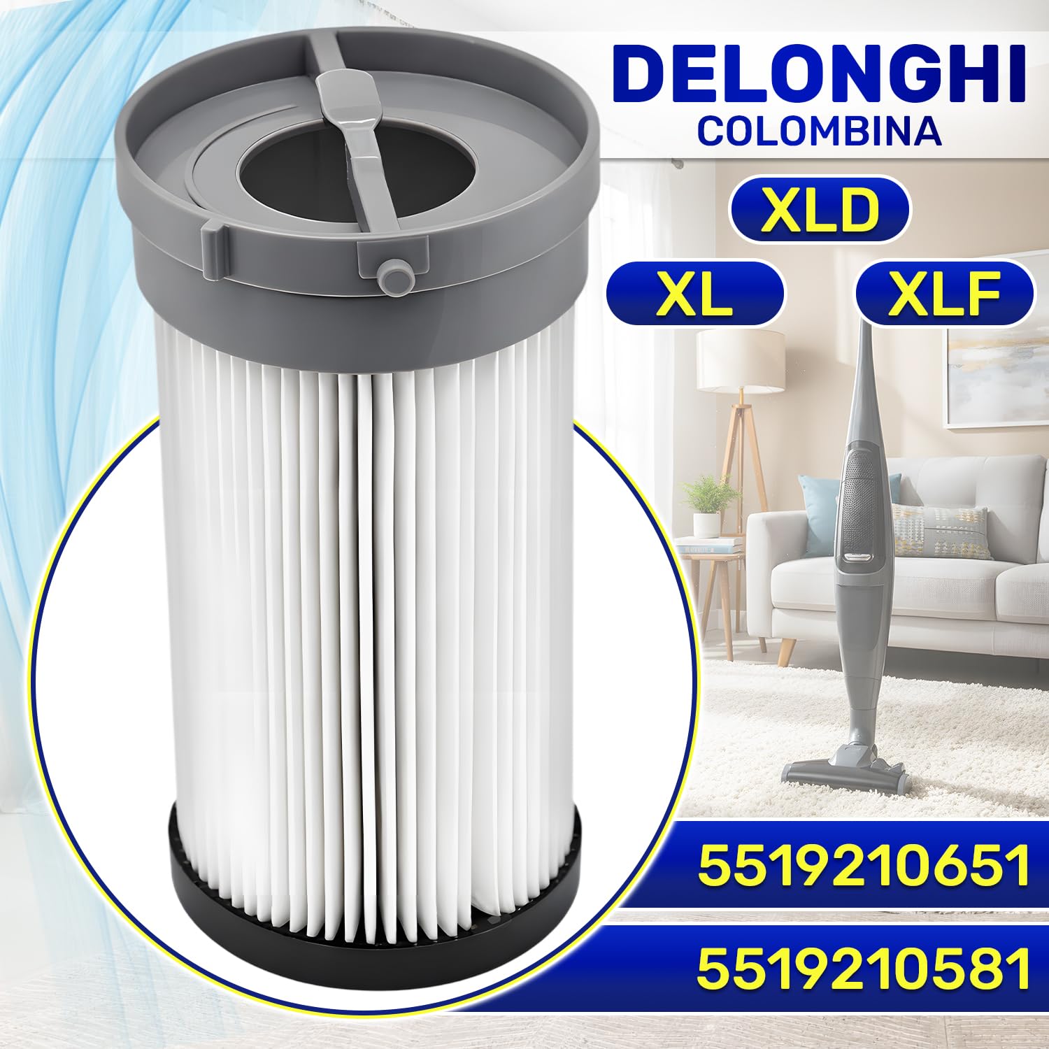 Filtro HEPA Aspirapolvere con Codice Originale 5519210651 5519210581 per Delonghi Colombina XL XLD XLF - MONTERAL