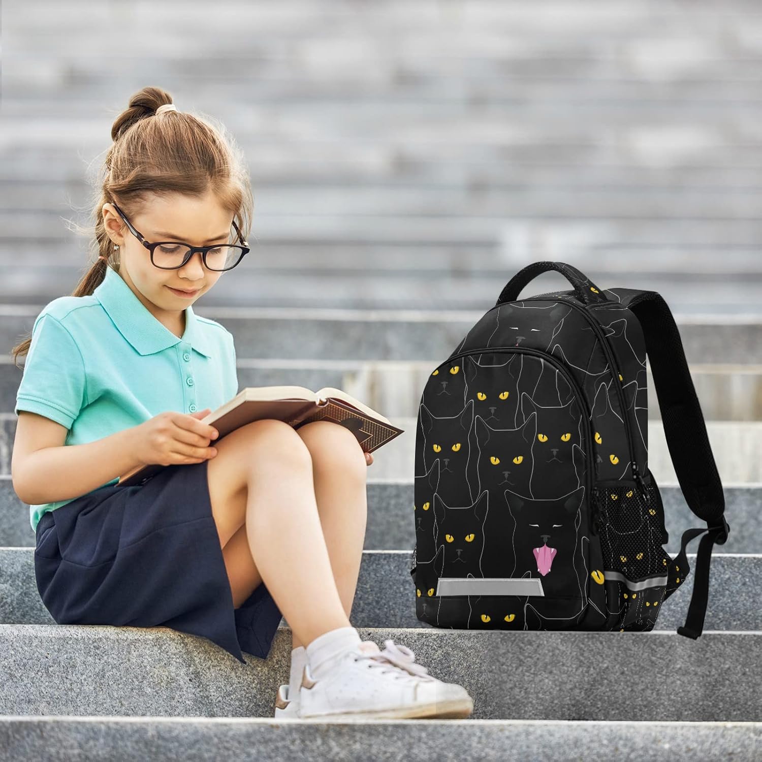 Sinestour Cute Black Cats School Backpack for Teen Bookbag for Middle School/High School/Teenagers/College Boys Girls Portable Wide shoulder strap Backpack - Image 8