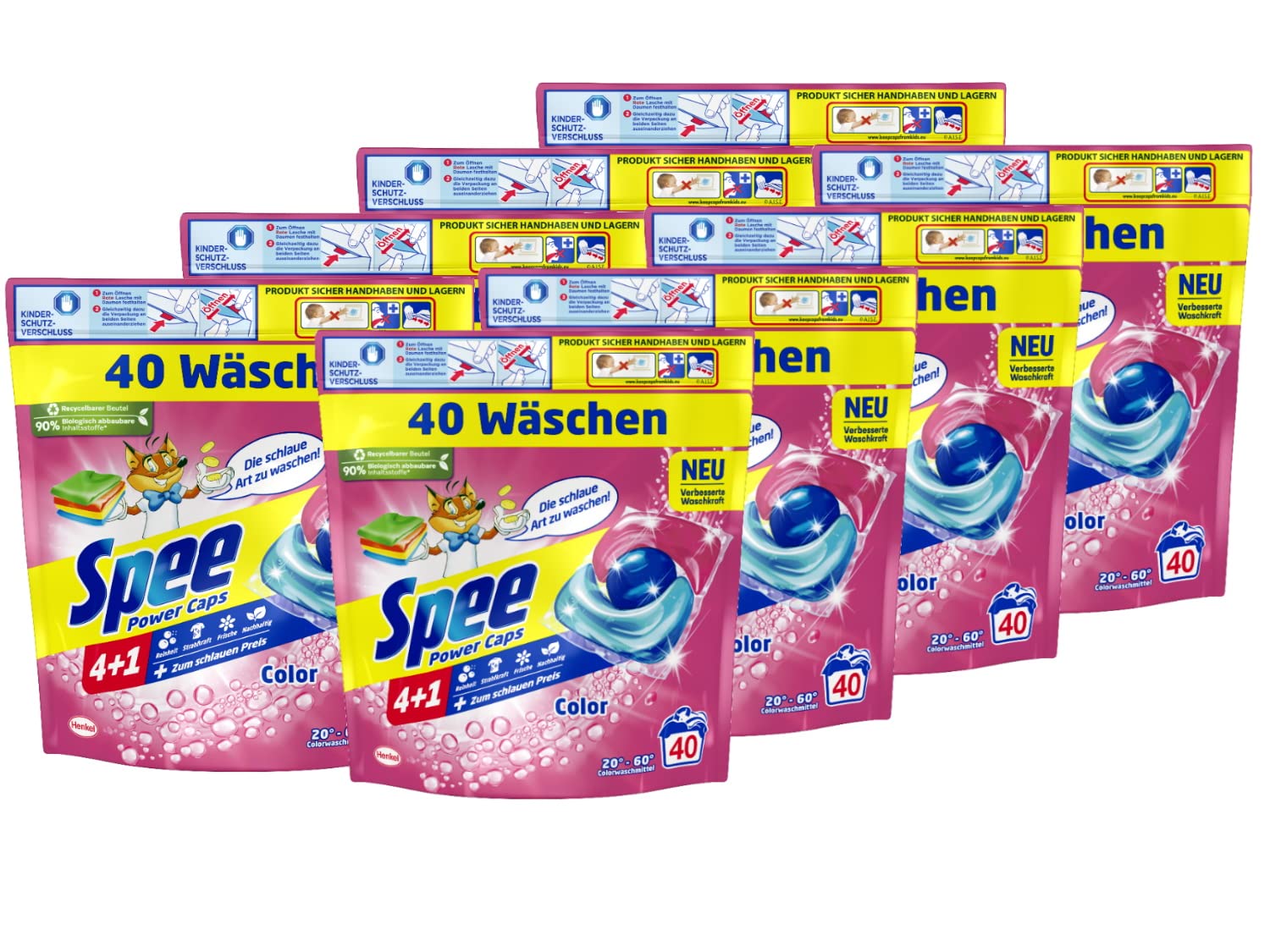 Spee Power Caps Color 4 + 1 320 WL (8 x 40 Waschladungen), Colorwaschmittel für Buntwäsche & Dunkles, vordosiertes Waschmittel vereint Reinheit, Strahlkraft, Frische & Nachhaltigkeit