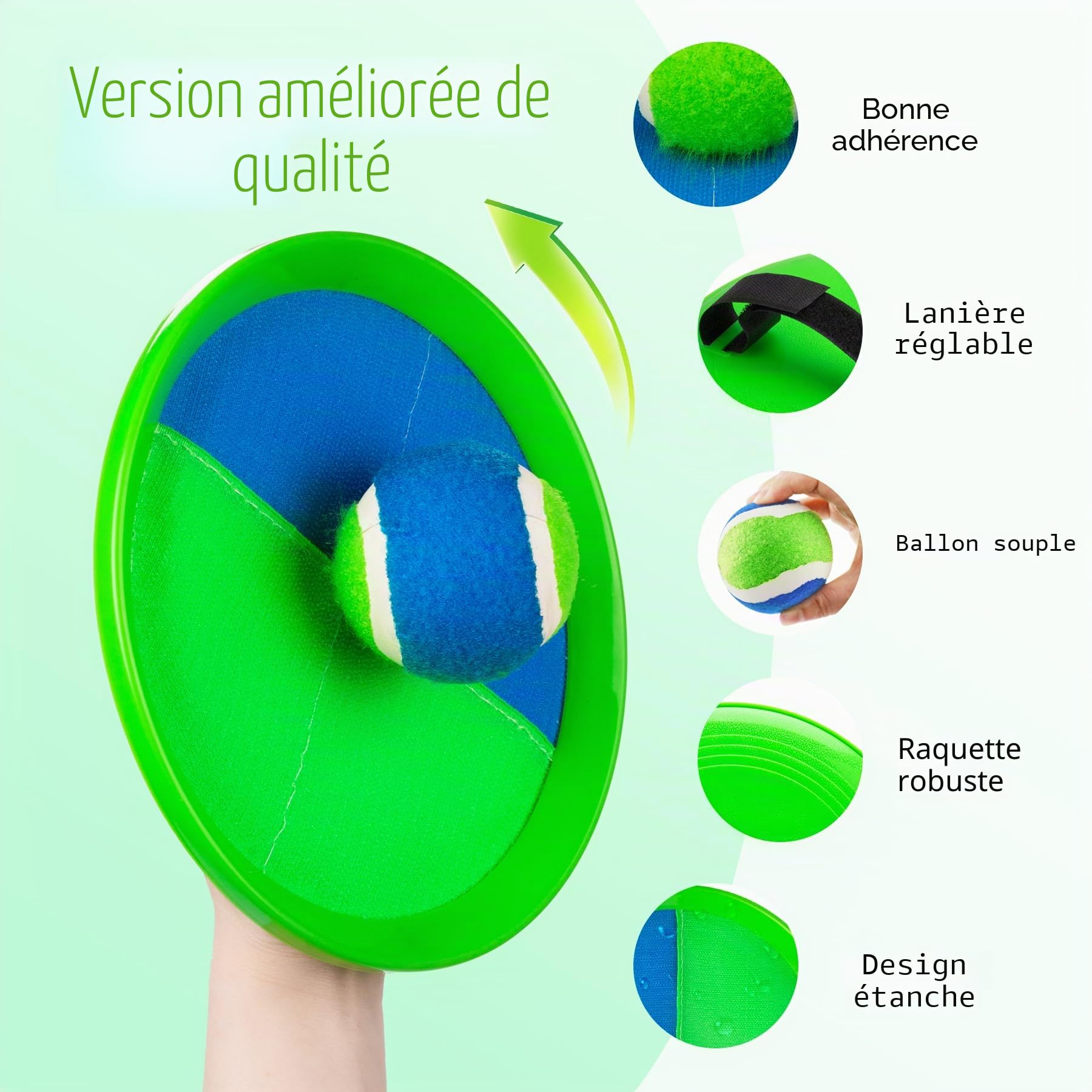 INPODAK Enfants Lancer Catch Ball Jouet Jeu de Balle avec Raquettes pour Enfants 3-12 Ans Jeu Ensemble avec 4 Raquettes 4 Balles et 1 Sac de Rangement Raquette de Plage pour Jardin Piscine Plage