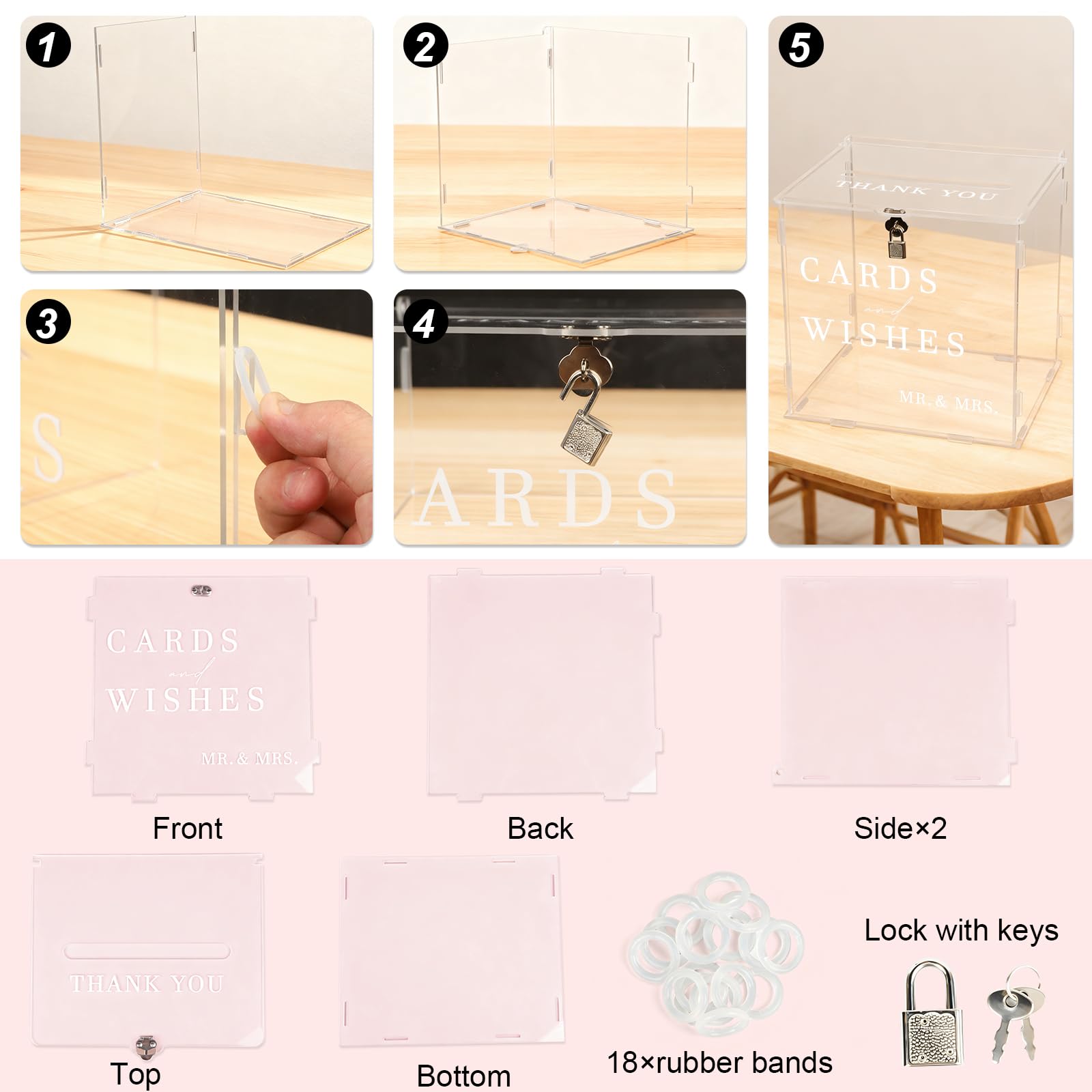 Caja Acrílico para Tarjetas Bodas con Cerradura, 26 x 22 x 25,5 cm Transparente Caja para Sobres Boda Grande, Buzon Boda Cajas Dinero Bodas Para Regalo, Recepción, Aniversario y Fiesta de Cumpleaños