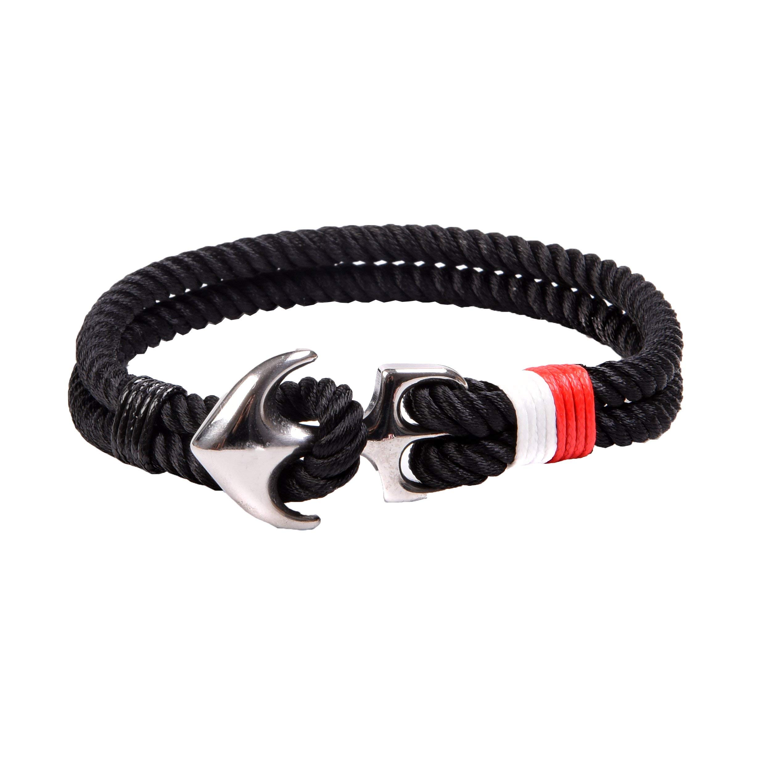 Rivertree Stainless Steel Anchor Bracelet Men and women Black Nylon Rope Wristbands for Best Friends & Couples Handmade