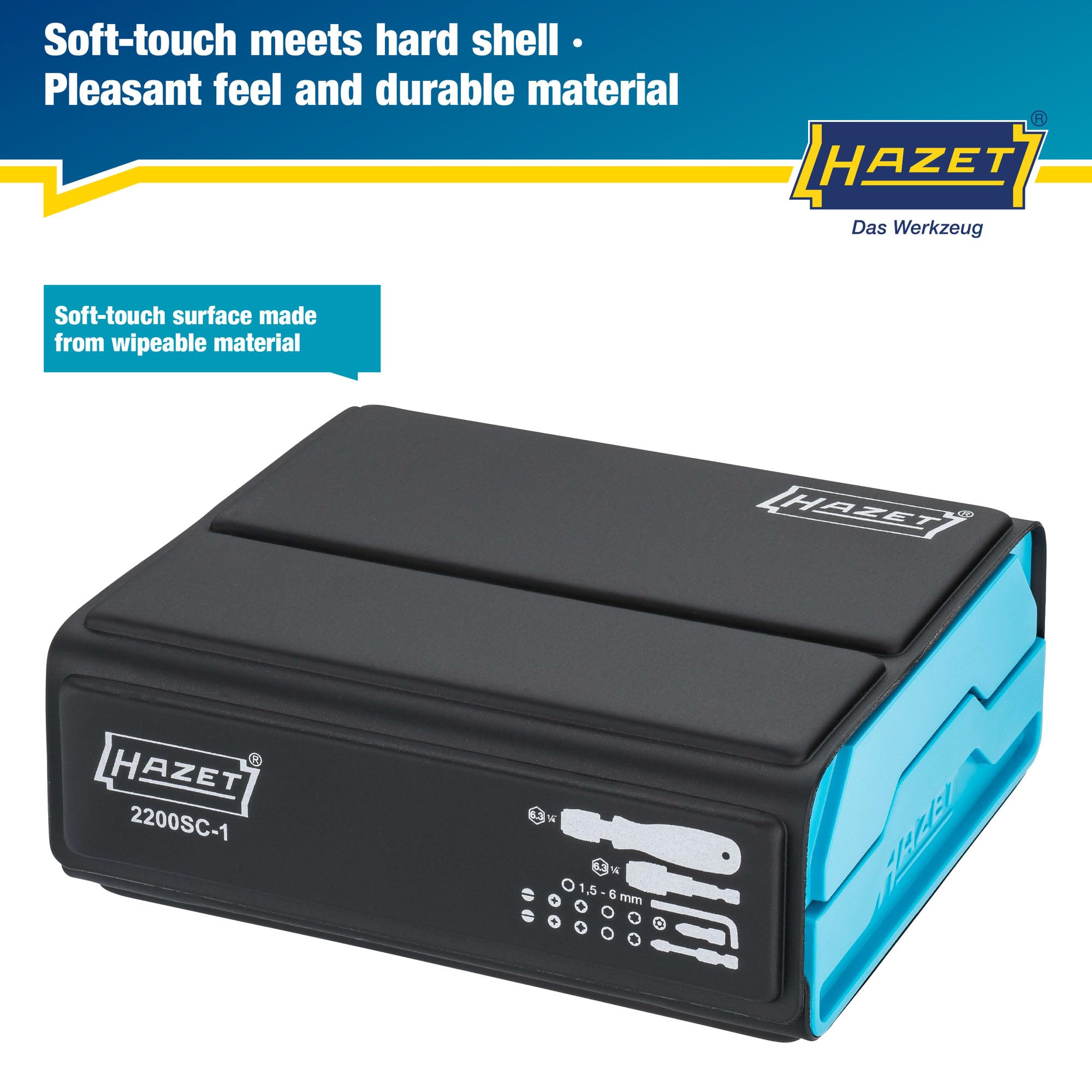 HAZET SmartCase 2200SC-1 I 69-częściowy zestaw bitów narzędziowych, napęd: sześciokąt 6,3 mm (1/4 cala), do obsługi ręcznej I mobilna walizka narzędziowa WYPRODUKOWANO W NIEMCZECH