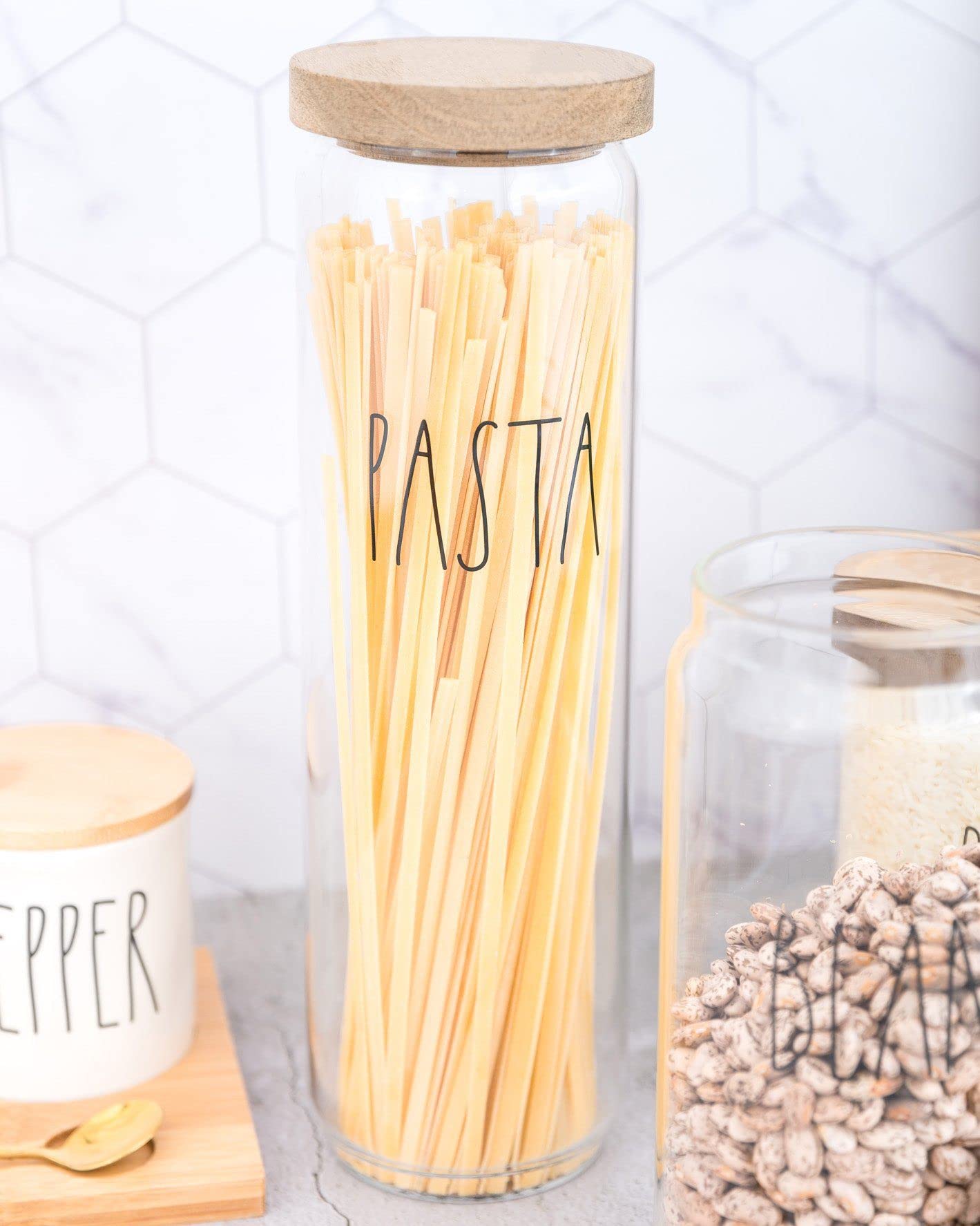 Amazon.com: Rae Dunn Clear Glass Rice, Pasta, and Bean Jars  display picture 1
