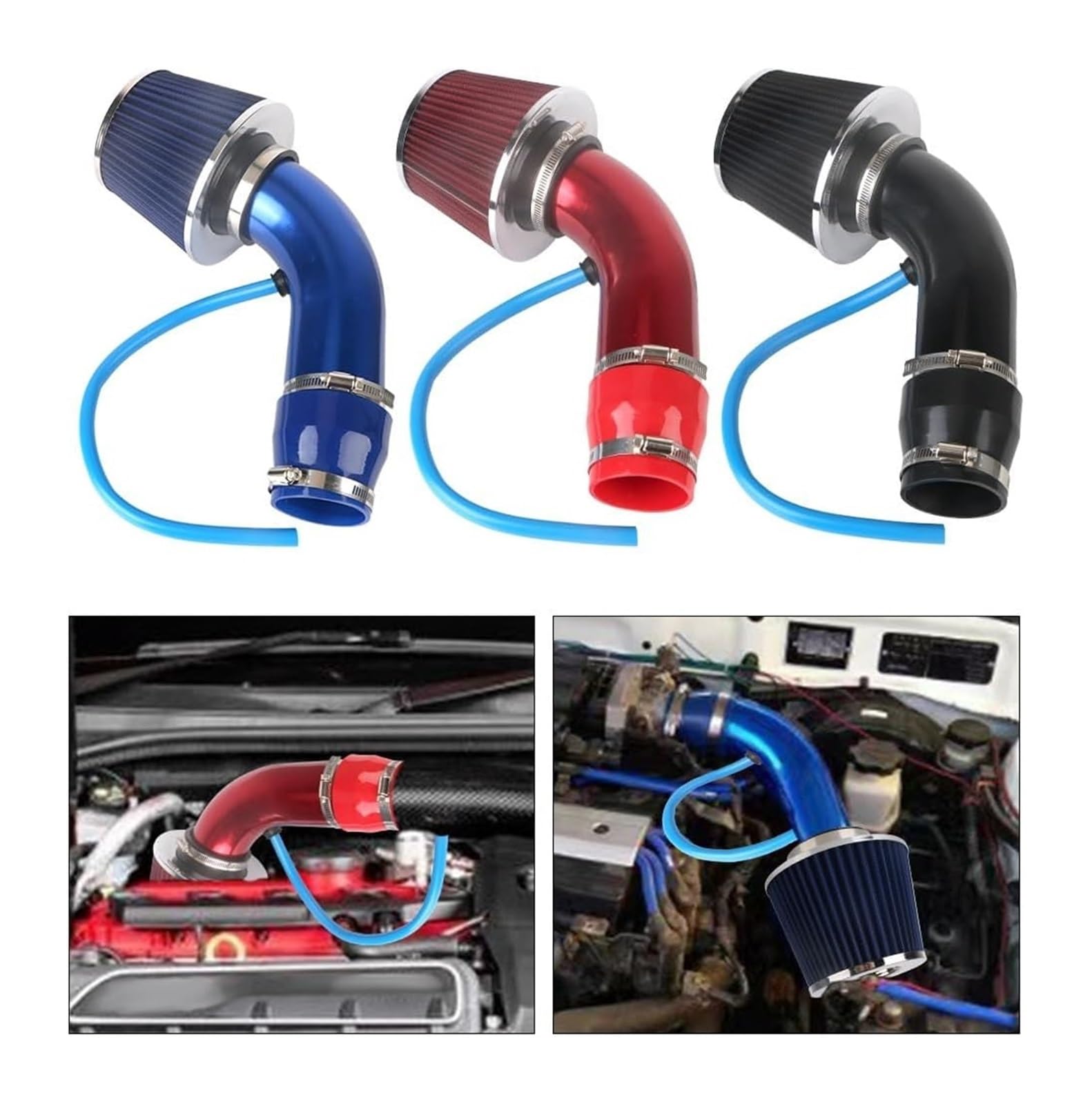Tubo Entrada Aire Automotriz Kit De Tubo Inducción Turbo Universal 76 Mm/3 Pulgadas Con Filtro Aire Accesorios Para Coche Sistema Admisión Frío Aluminio