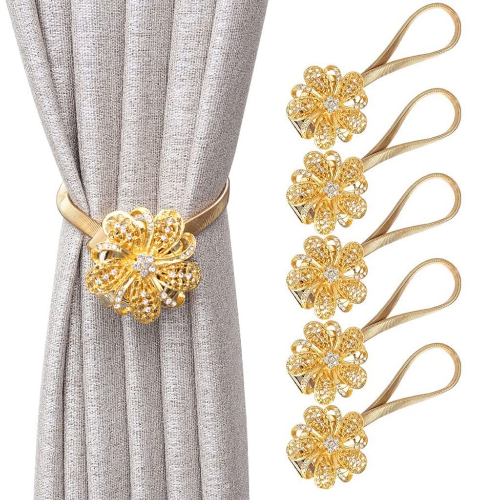 ANSNOW Curtain Holdbacks Flower Scurtain Holdbacks, European Style Home Decoration, Design Curtain Fasteners, Ropeable Spcurtain Tiebacks/Gold Color/6Pcs