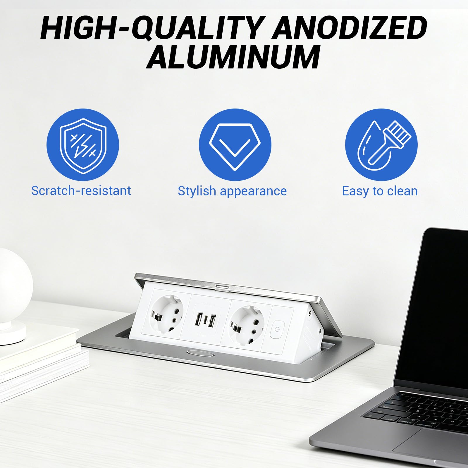 CPROSP 15 W Versenkbare Einbausteckdose mit 2 Steckdosen 3 USB PD+QC3.0