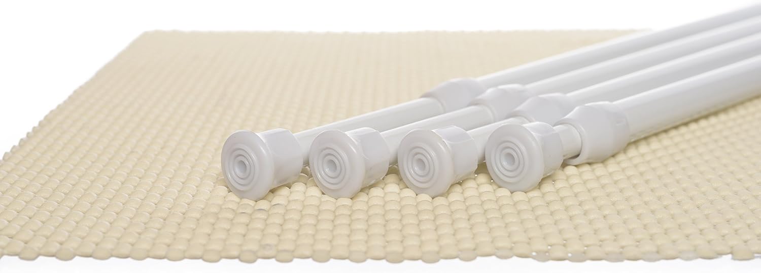 Danily 4 Pack Cupboard Bars Adjustable Spring Curtain Tension Rods 15.7 to 28 Inches, Comes with a Non Slip Shelf Liner