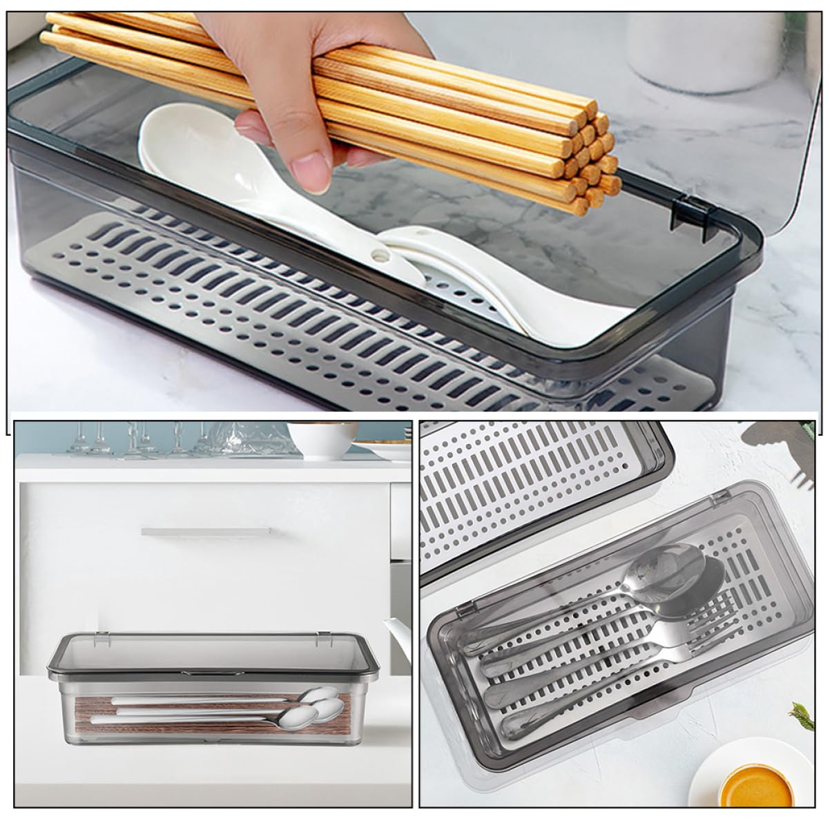 Organizador de Cajones para Cubiertos PP 3 Piezas con Tapa
